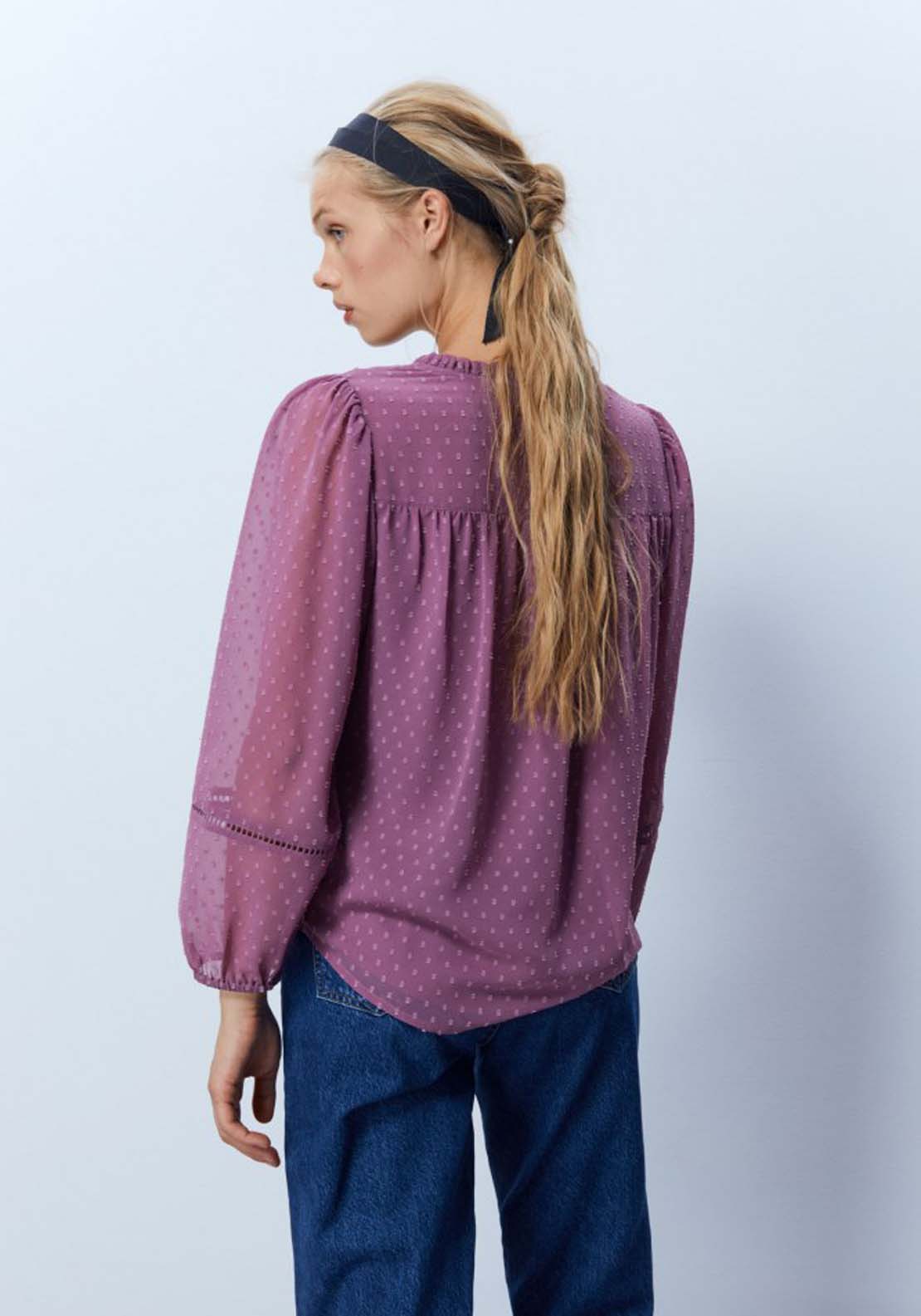 Sfera Trim detail plumetis blouse - Mauve 3 Shaws Department Stores