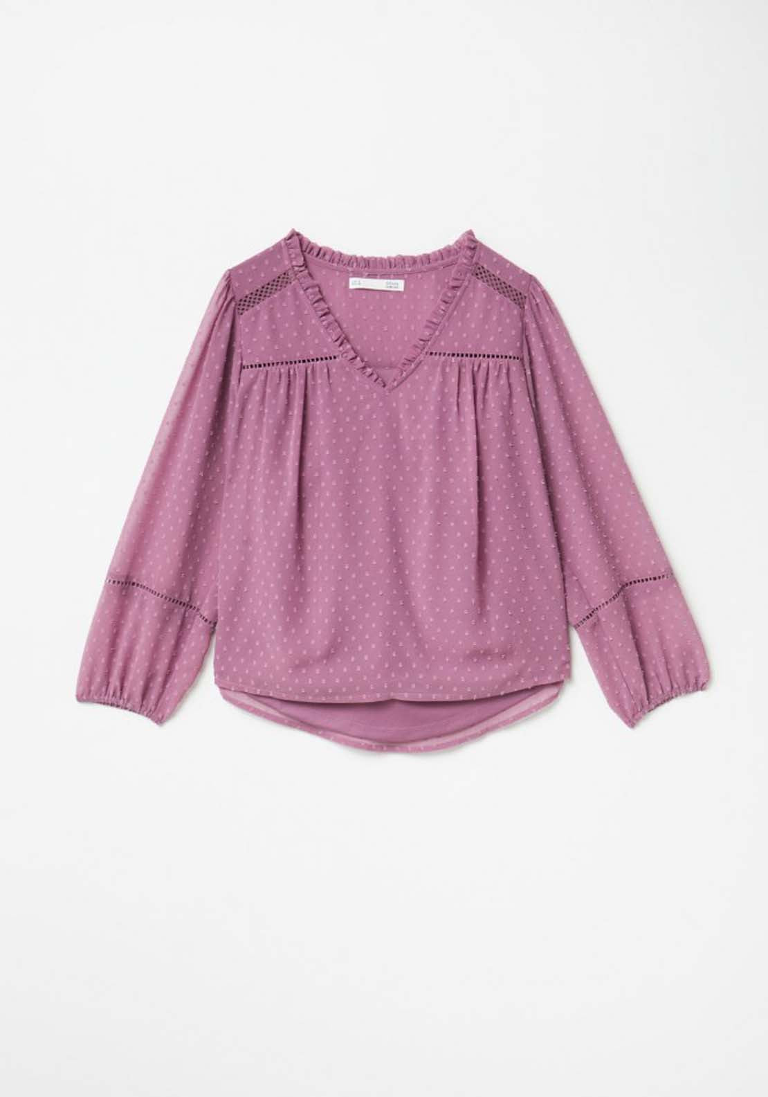 Sfera Trim detail plumetis blouse - Mauve 5 Shaws Department Stores