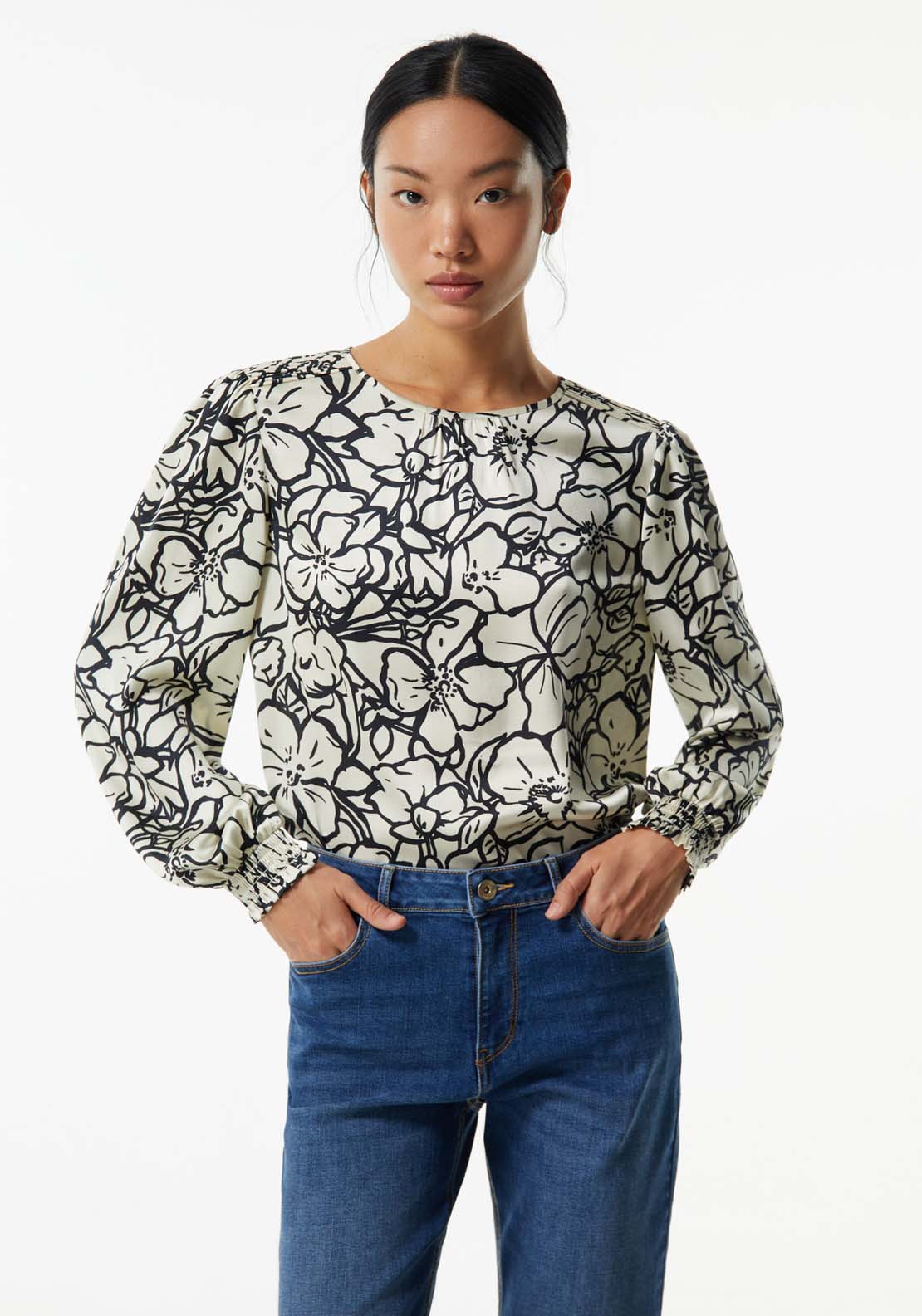 Sfera Basic printed top - Black 1 Shaws Department Stores