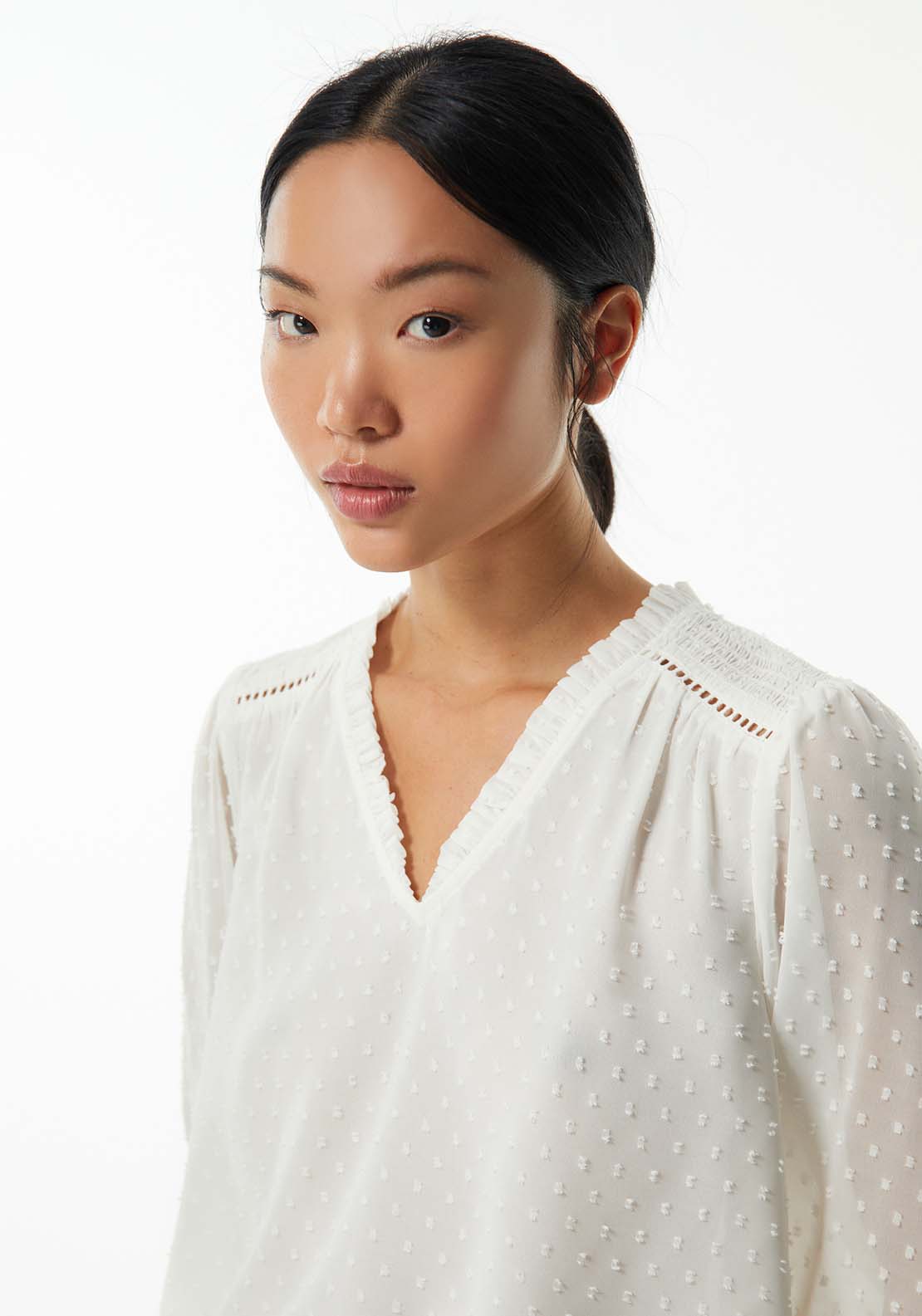 Sfera Elastic details plumetis blouse - White 4 Shaws Department Stores