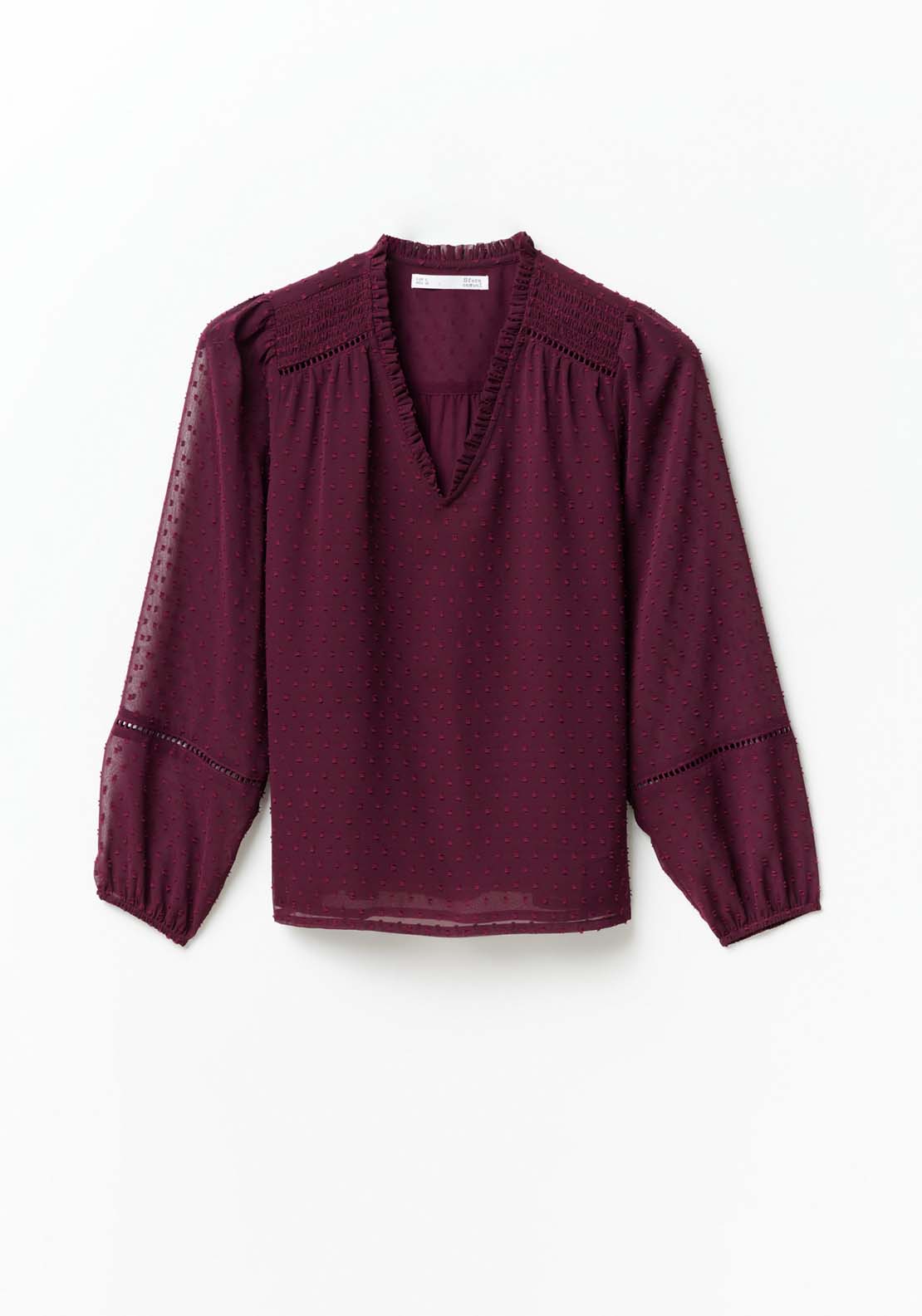 Sfera Elastic details plumetis blouse - Burgundy 5 Shaws Department Stores