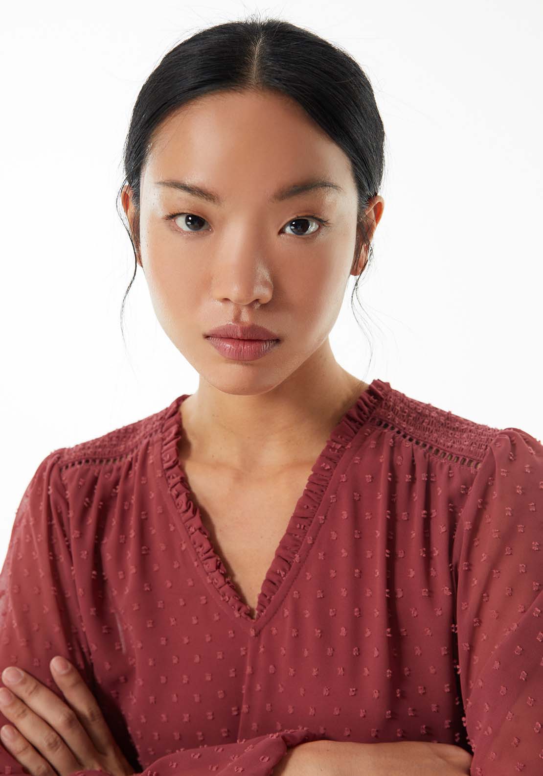 Sfera Elastic details plumetis blouse - Currant 2 Shaws Department Stores