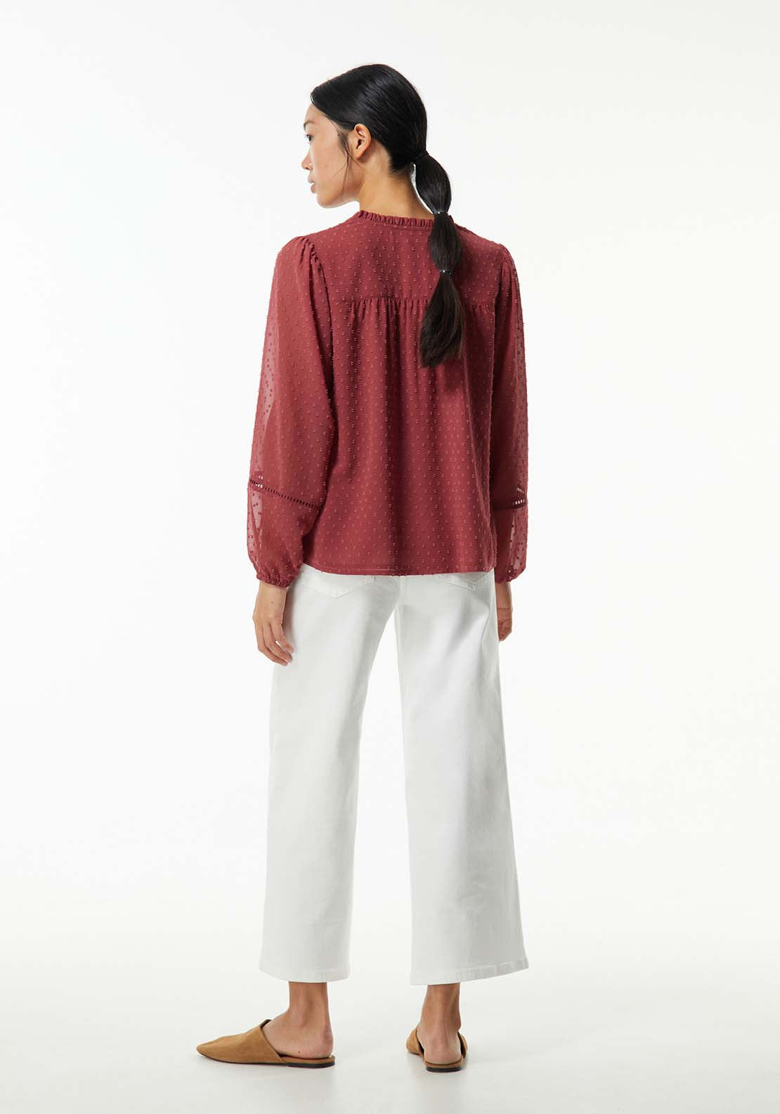 Sfera Elastic details plumetis blouse - Currant 4 Shaws Department Stores