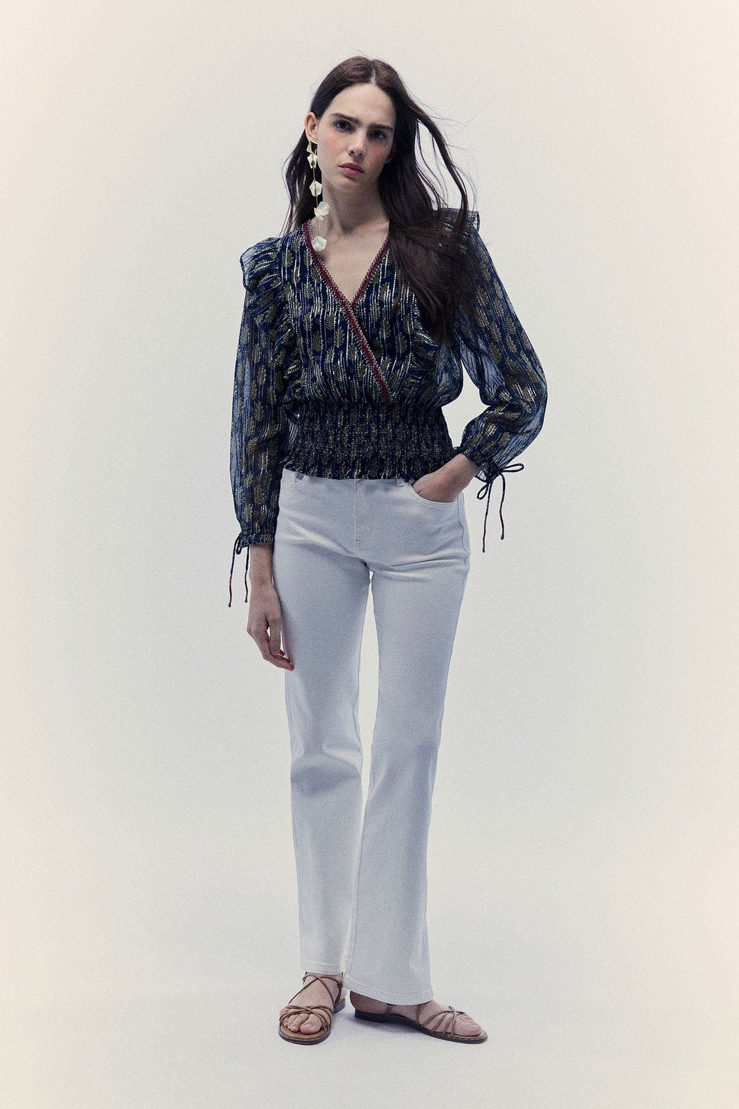 Sfera Chiffon lurex blouse - Navy 1 Shaws Department Stores