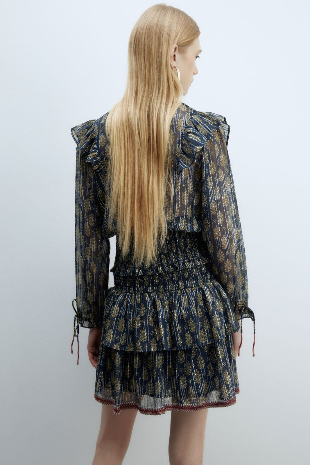 Sfera Chiffon lurex blouse - Navy 11 Shaws Department Stores