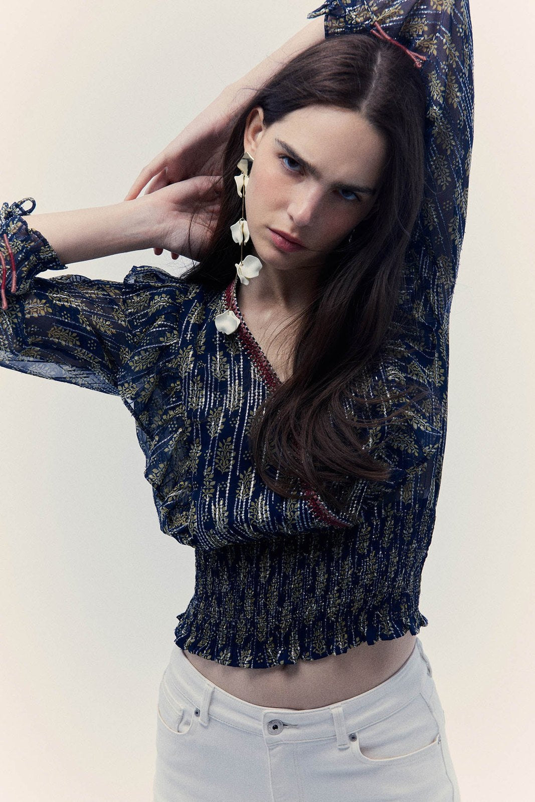 Sfera Chiffon lurex blouse - Navy 2 Shaws Department Stores