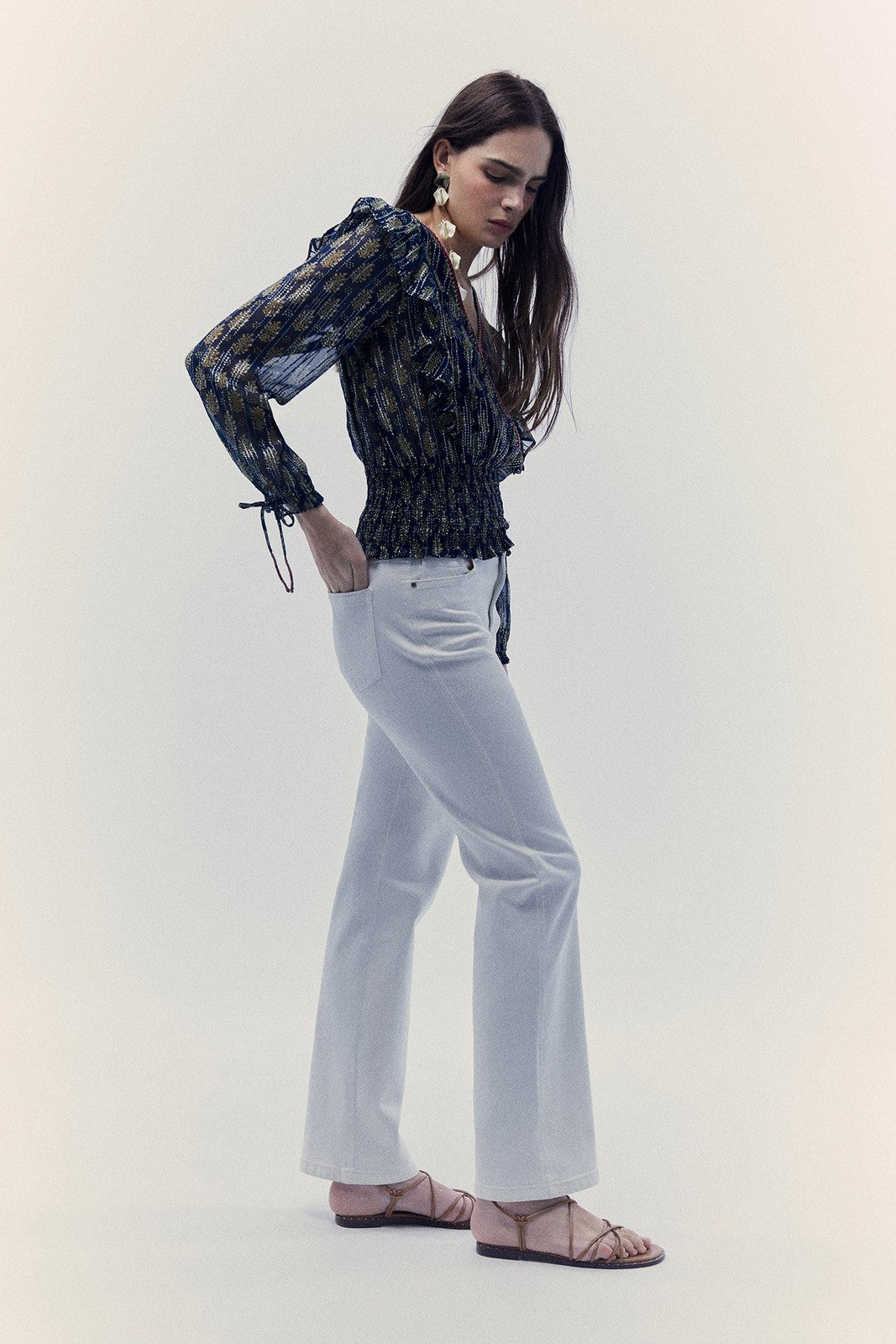 Sfera Chiffon lurex blouse - Navy 3 Shaws Department Stores