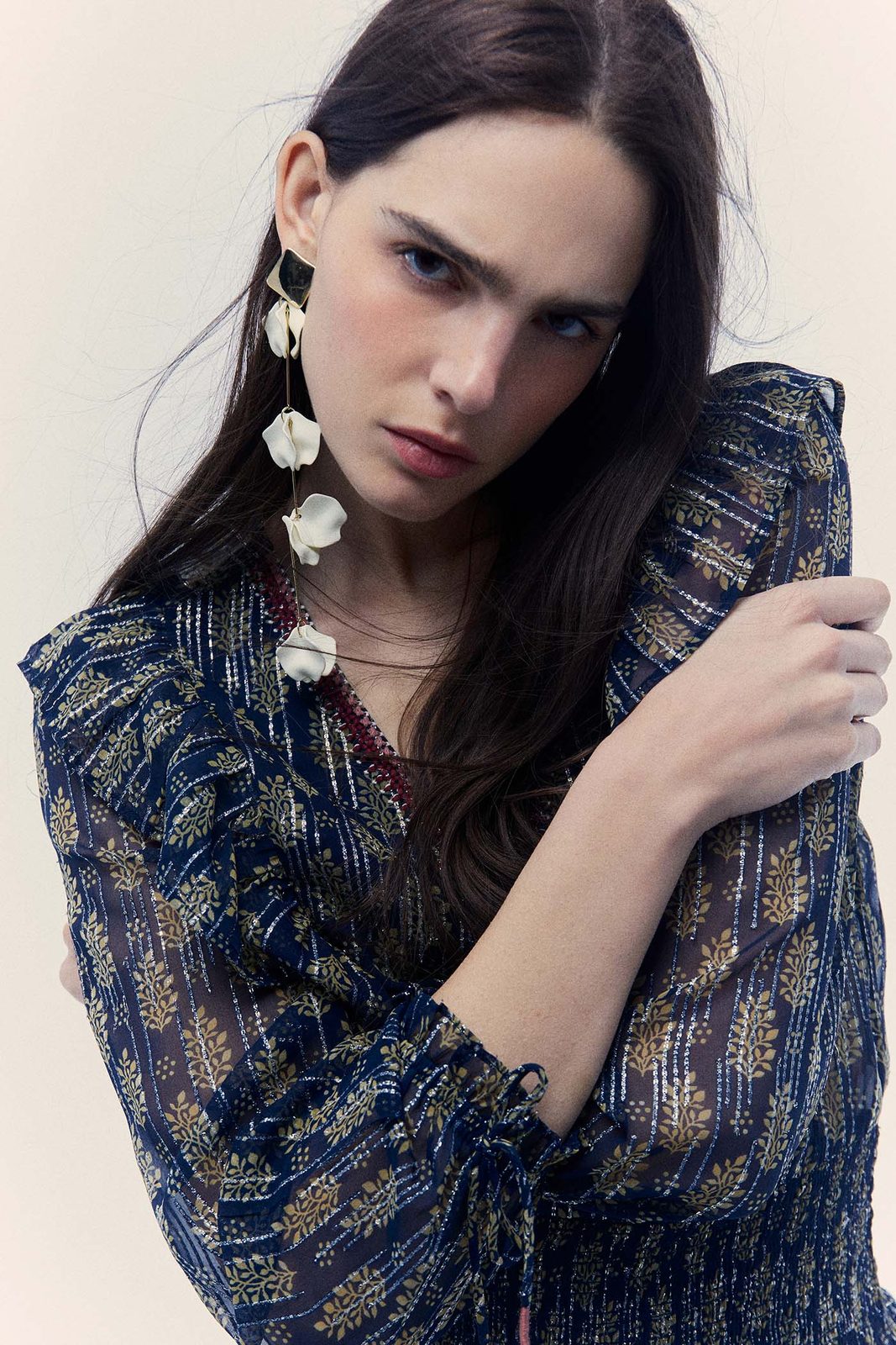 Sfera Chiffon lurex blouse - Navy 4 Shaws Department Stores