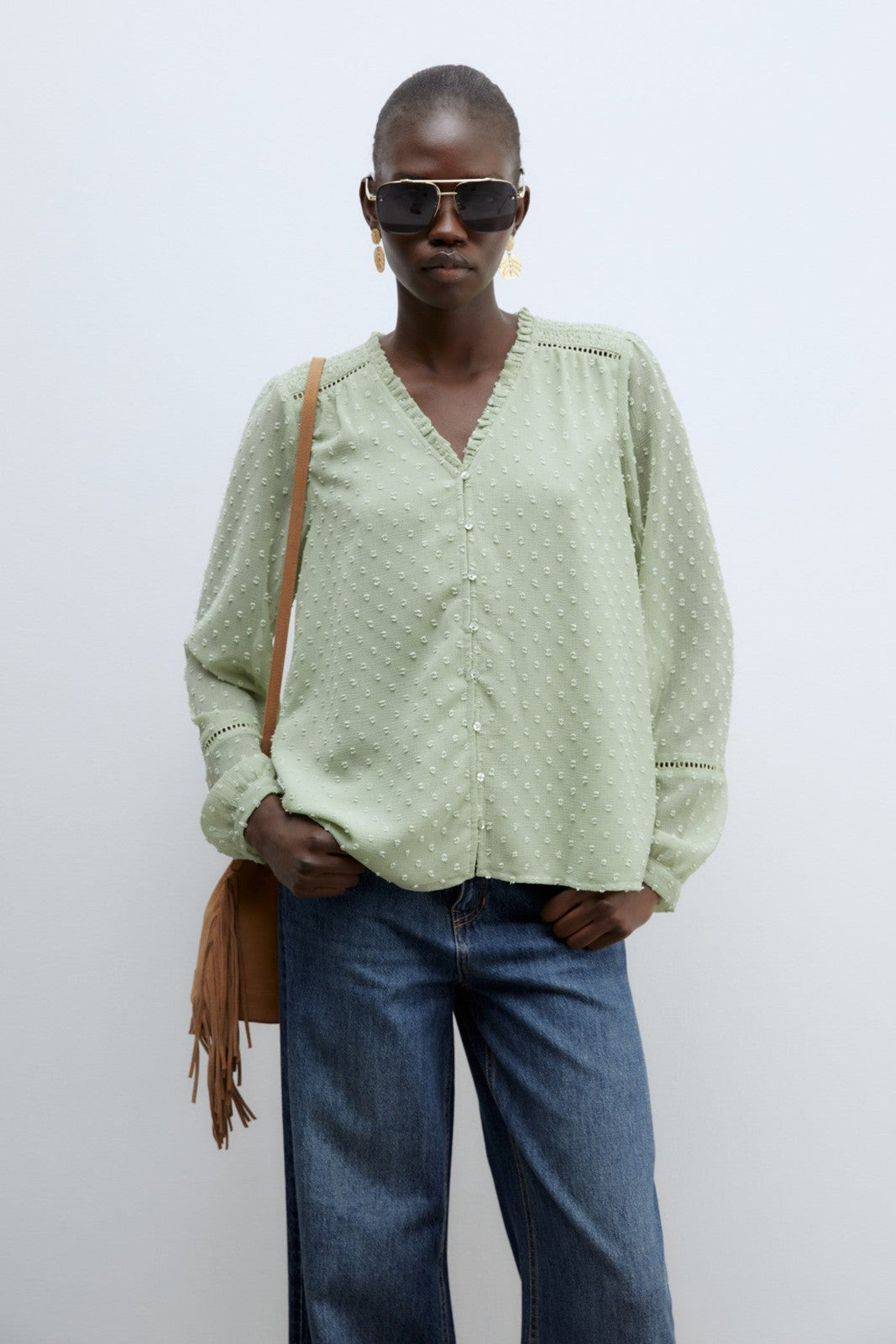 Sfera Buttons plumetis shirt - Light Green 1 Shaws Department Stores