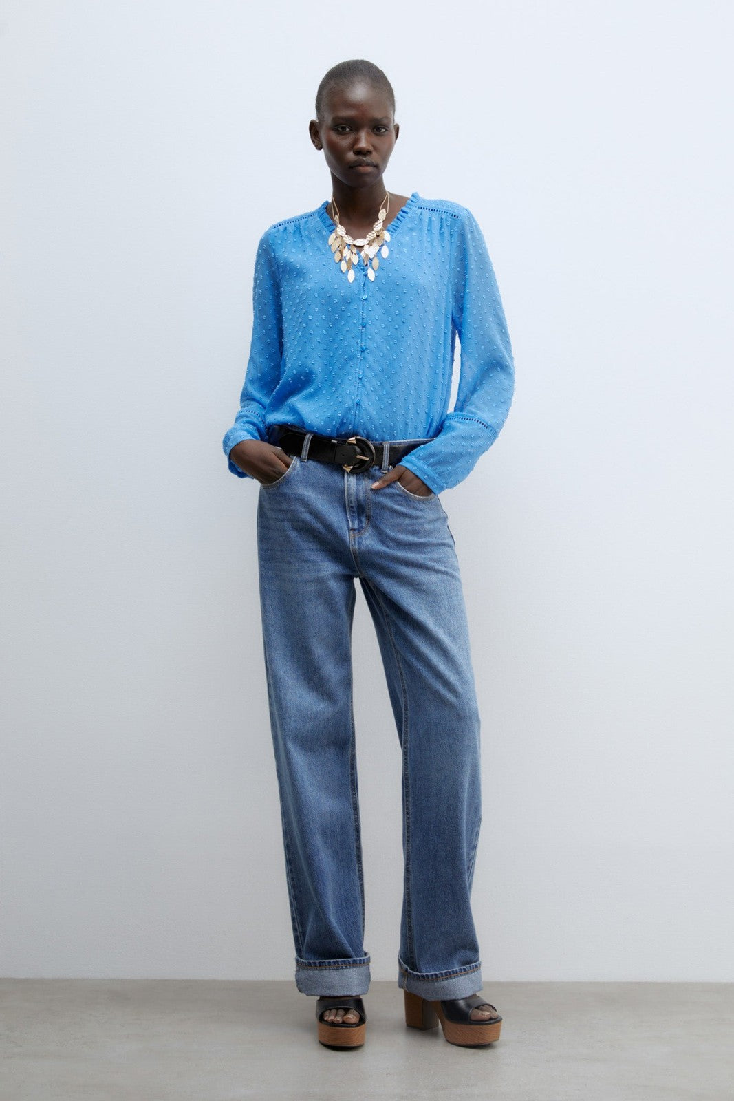 Sfera Buttons plumetis shirt - Blue 3 Shaws Department Stores