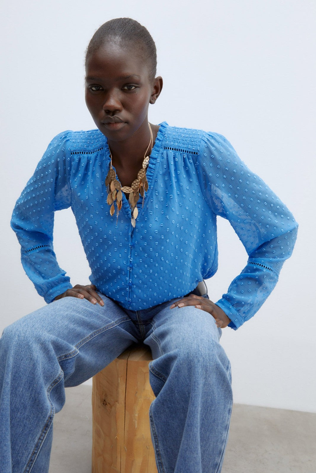 Sfera Buttons plumetis shirt - Blue 2 Shaws Department Stores