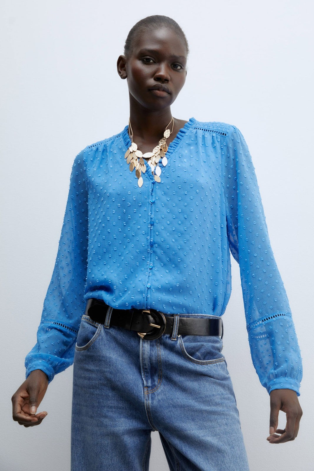 Sfera Buttons plumetis shirt - Blue 1 Shaws Department Stores