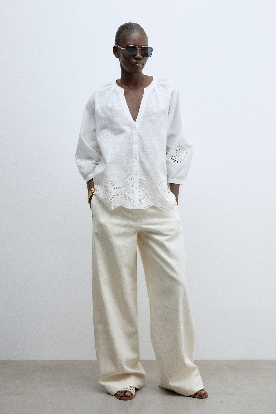 Sfera Buttons raglan blouse - White 1 Shaws Department Stores