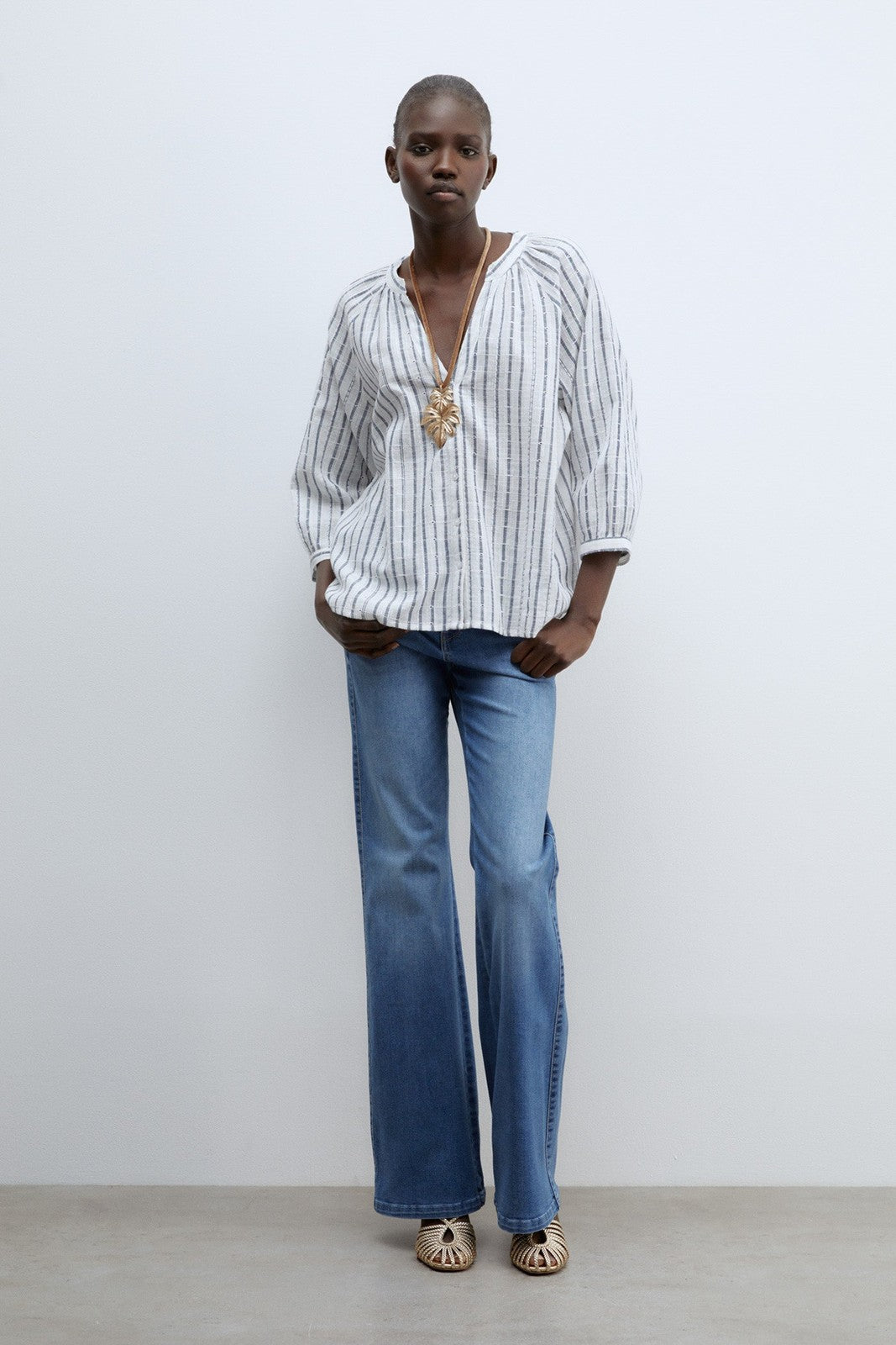 Sfera Buttons raglan blouse - Print Blue 2 Shaws Department Stores