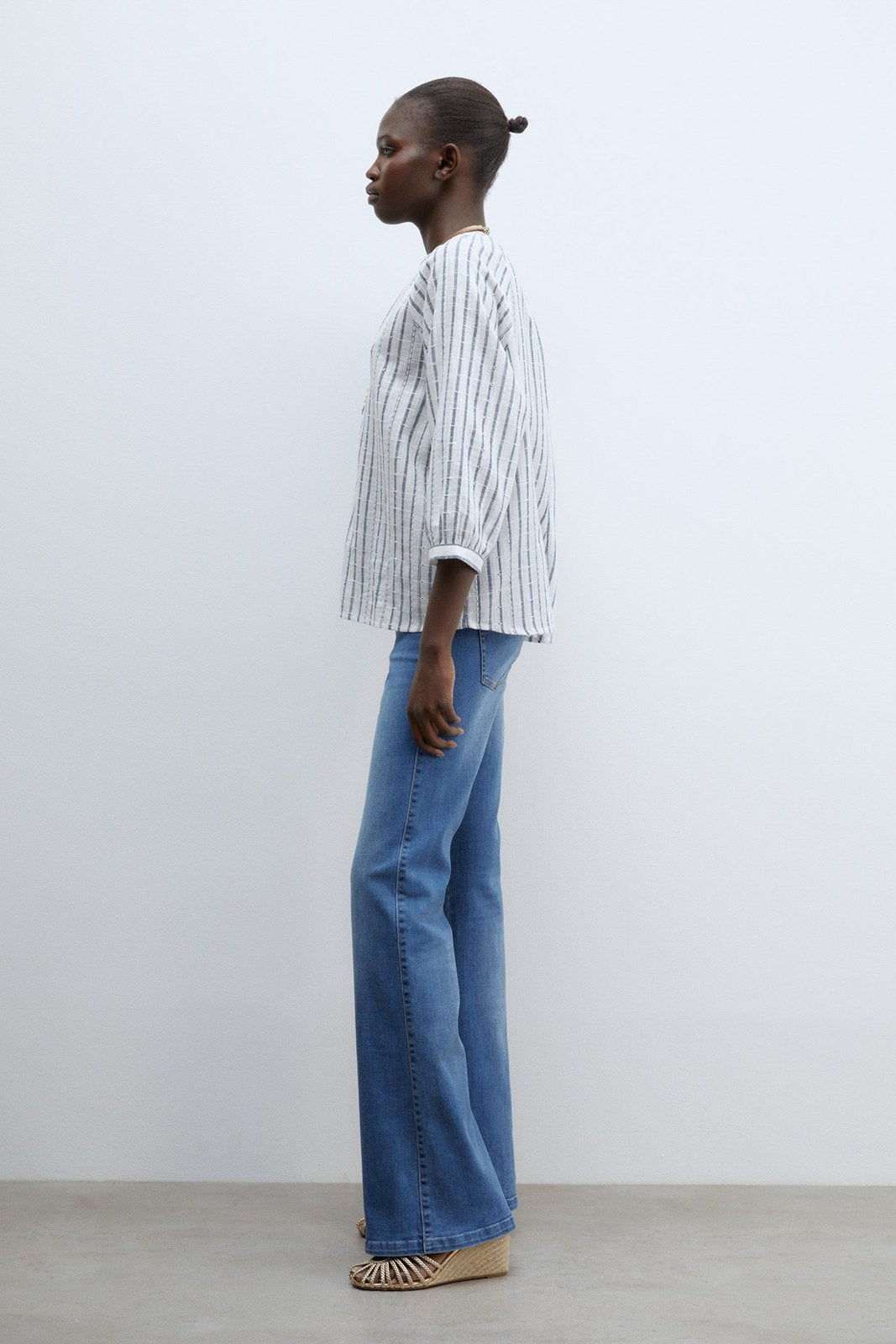 Sfera Buttons raglan blouse - Print Blue 5 Shaws Department Stores