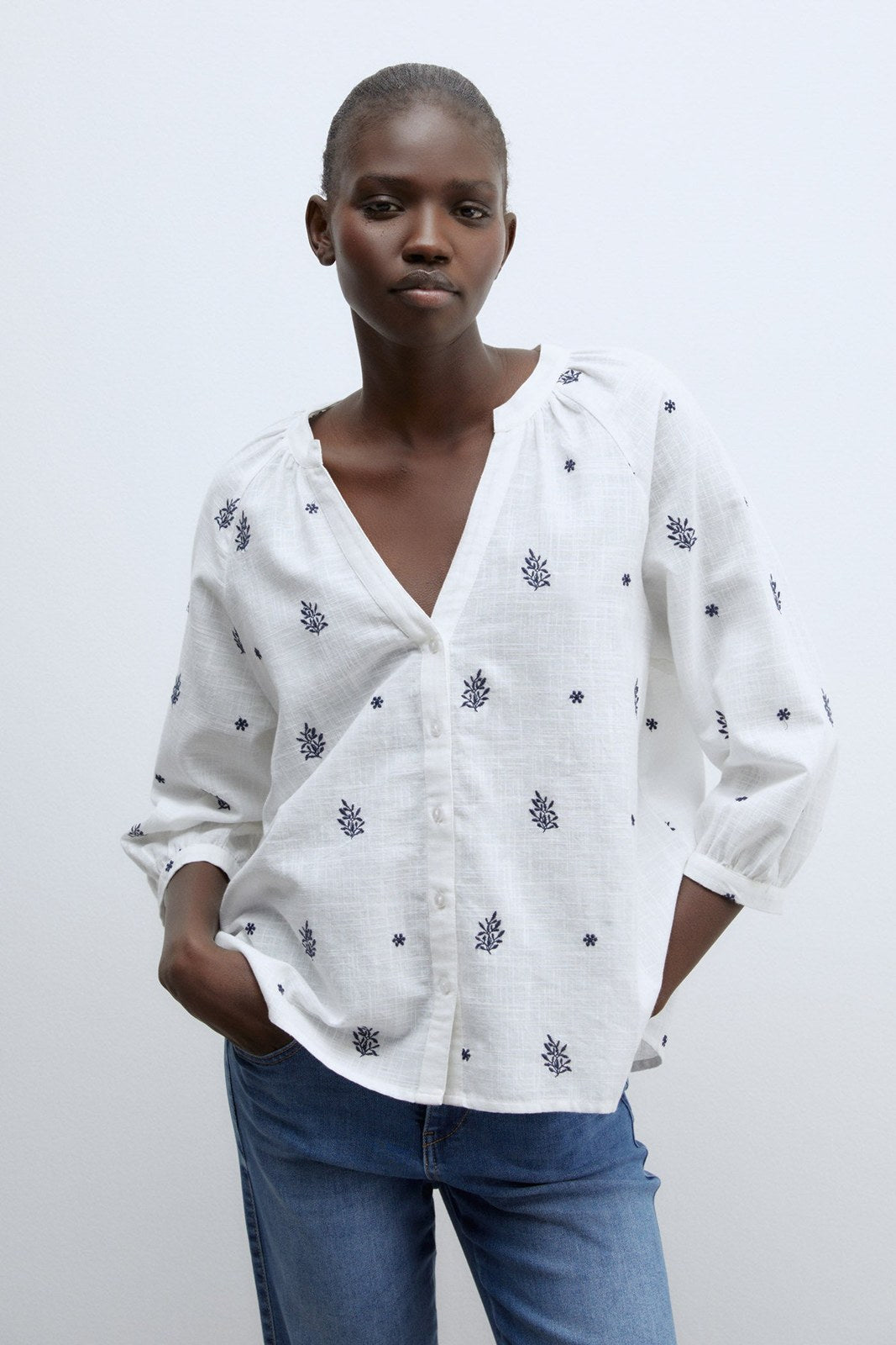 Sfera Buttons raglan blouse - Blue Acid 1 Shaws Department Stores