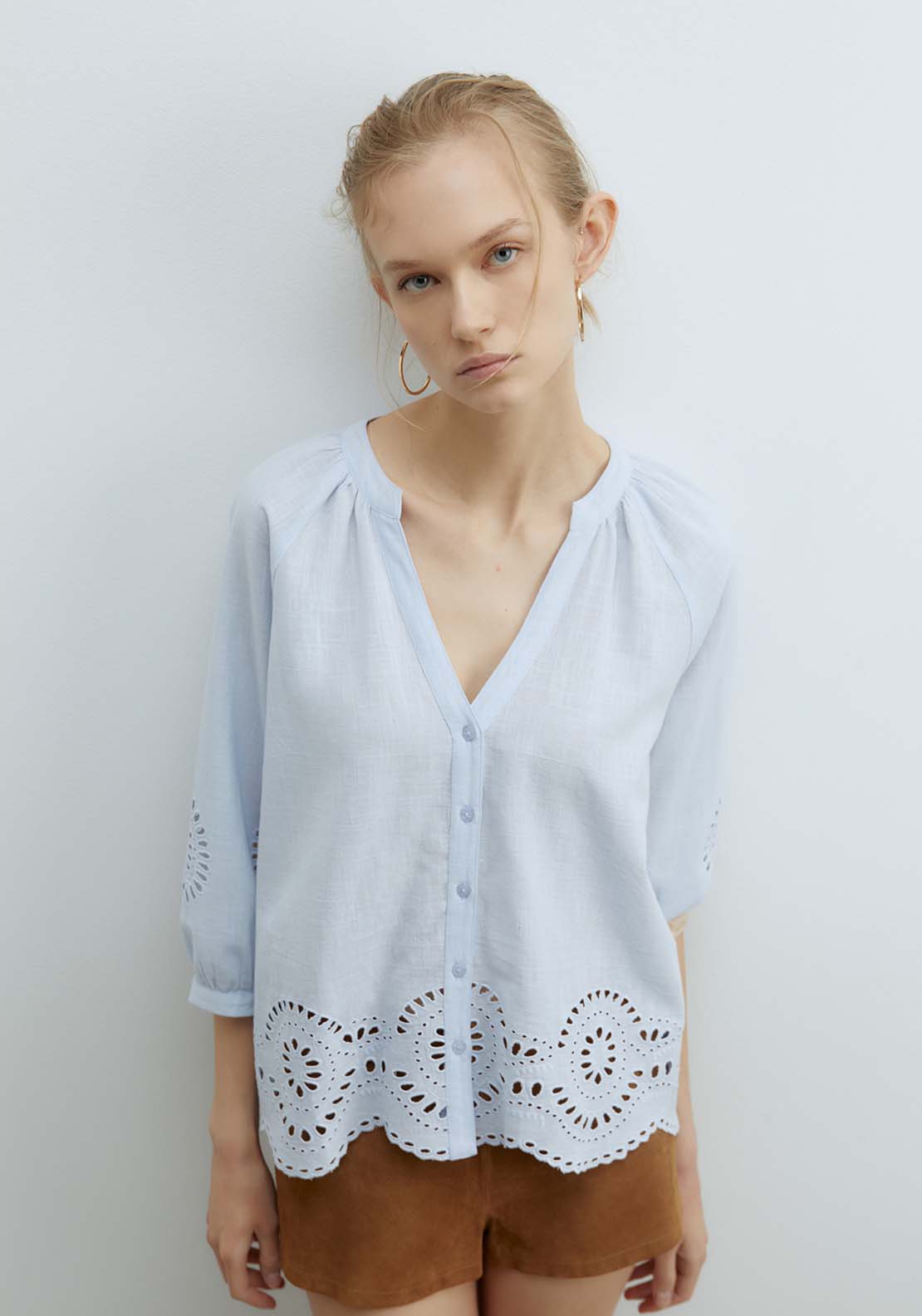 Sfera Buttons Raglan Blouse - Blue Light 1 Shaws Department Stores