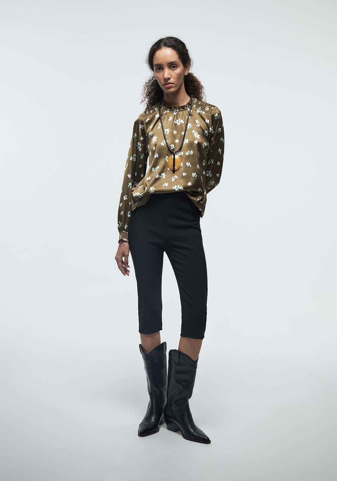 Basic Shirred Blouse - Green
