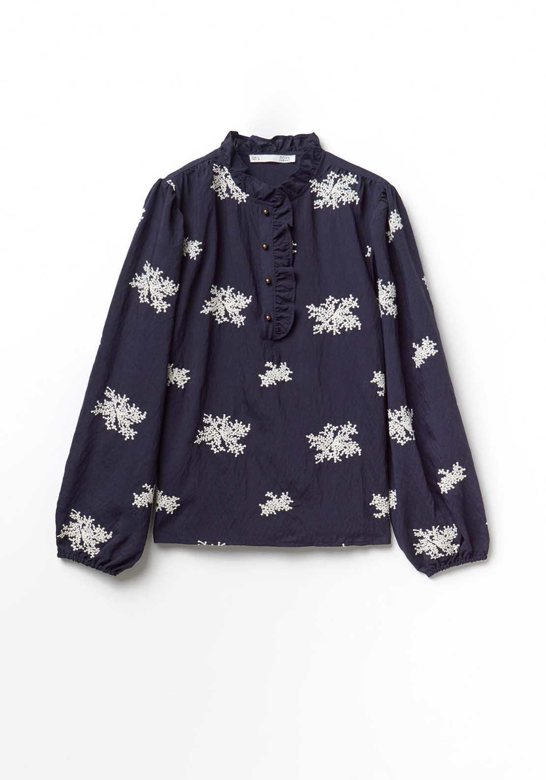 Embroidered Flowers Shirt - Blue