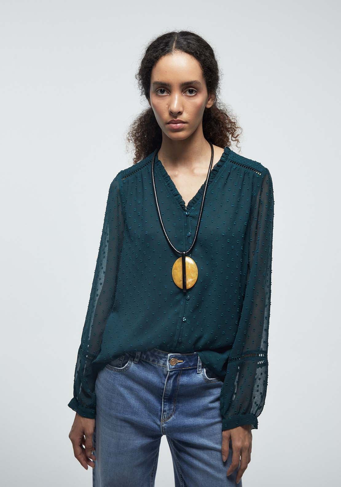Buttons Plumetis Shirt - Green