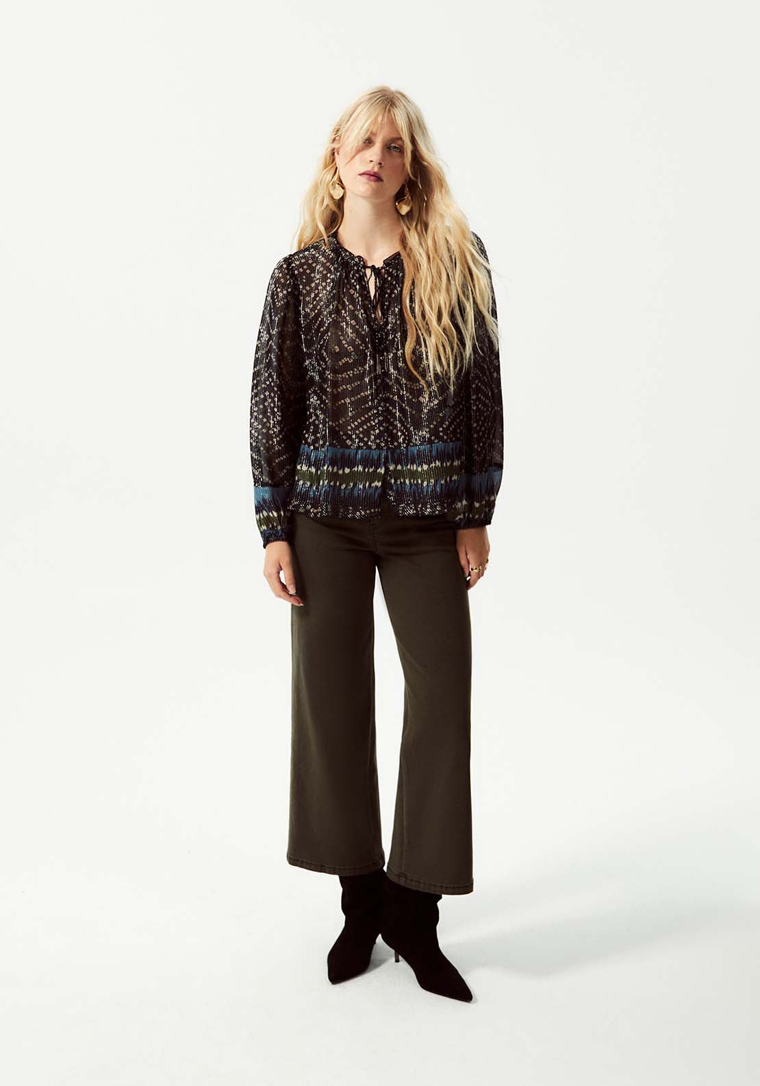 Printed Lurex Blouse - Blue