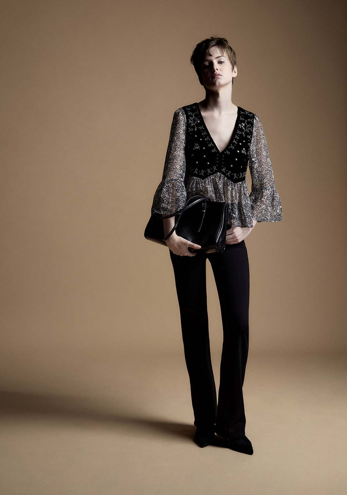 Mixed Media Lurex Blouse - Black