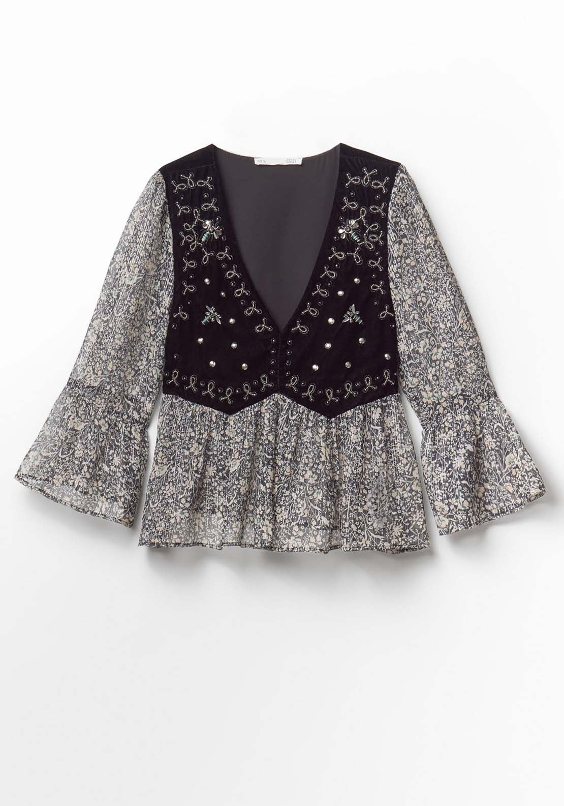 Mixed Media Lurex Blouse - Black