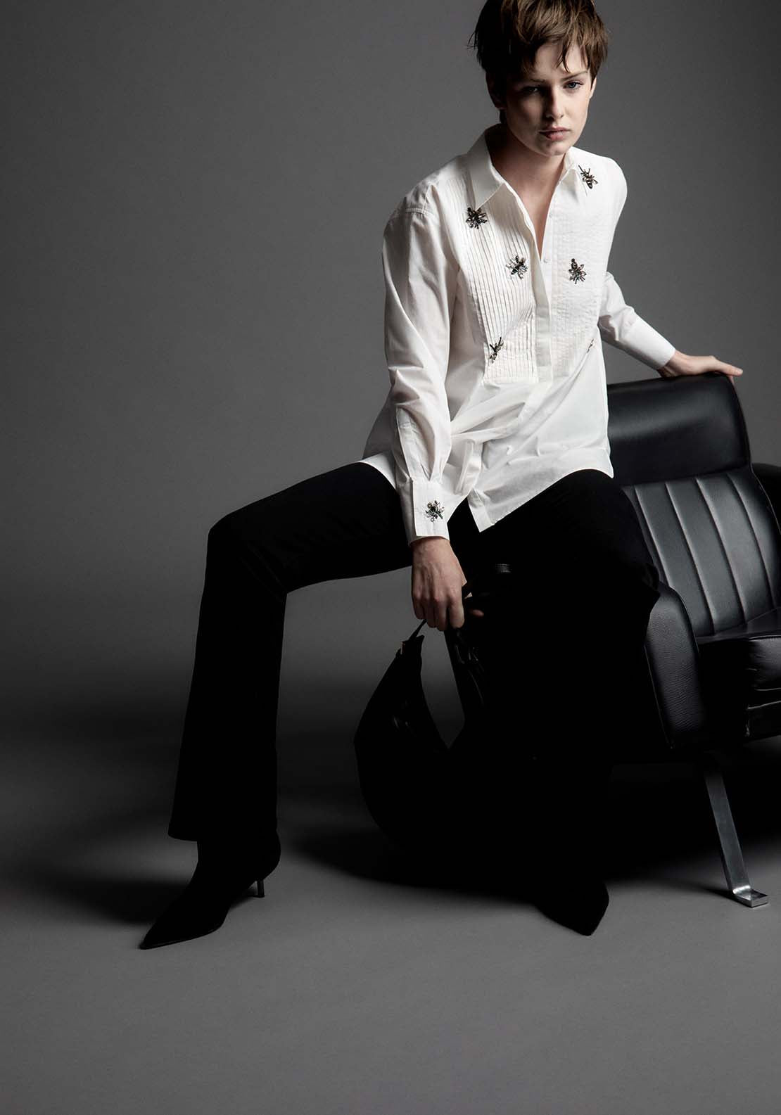 Appliqué Poplin Blouse - White