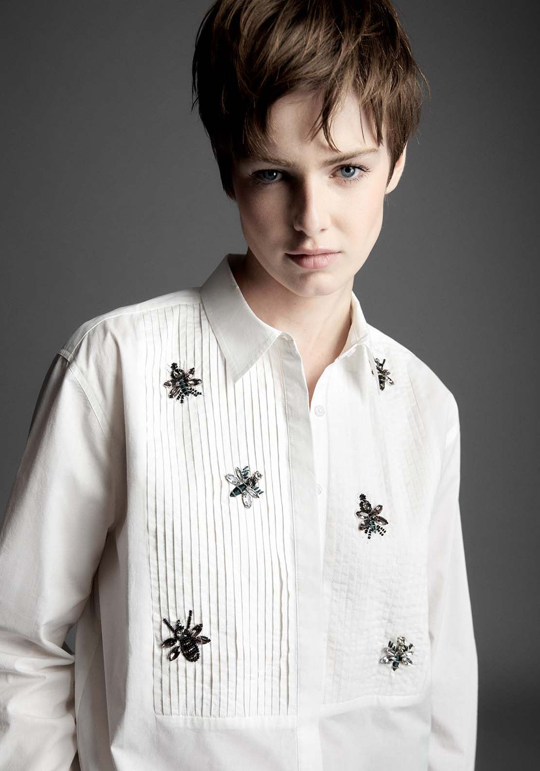 Appliqué Poplin Blouse - White
