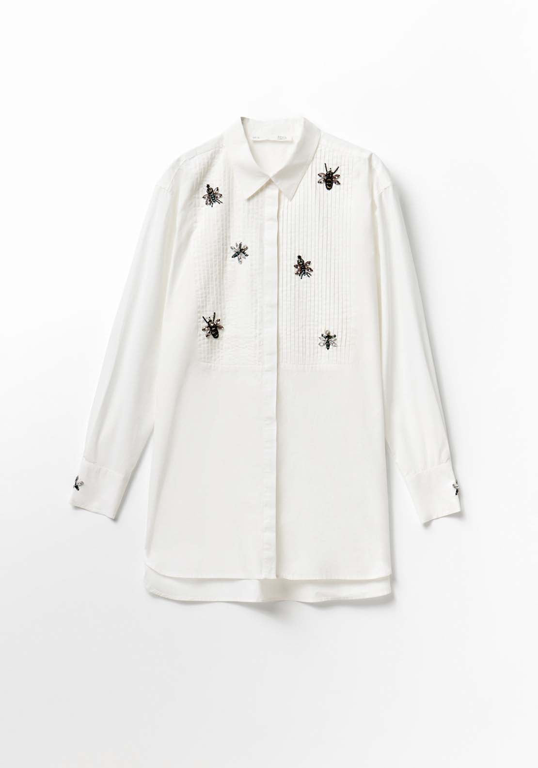 Appliqué Poplin Blouse - White