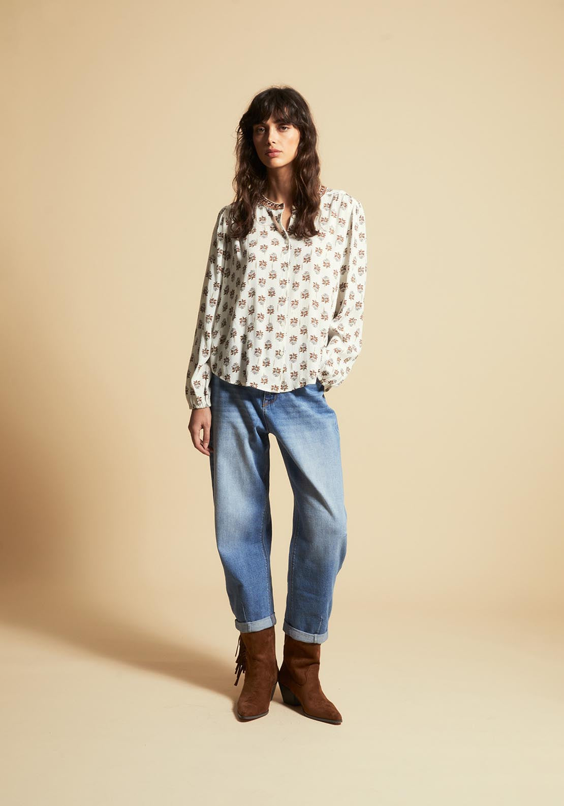 Printed Lurex Blouse - Cream