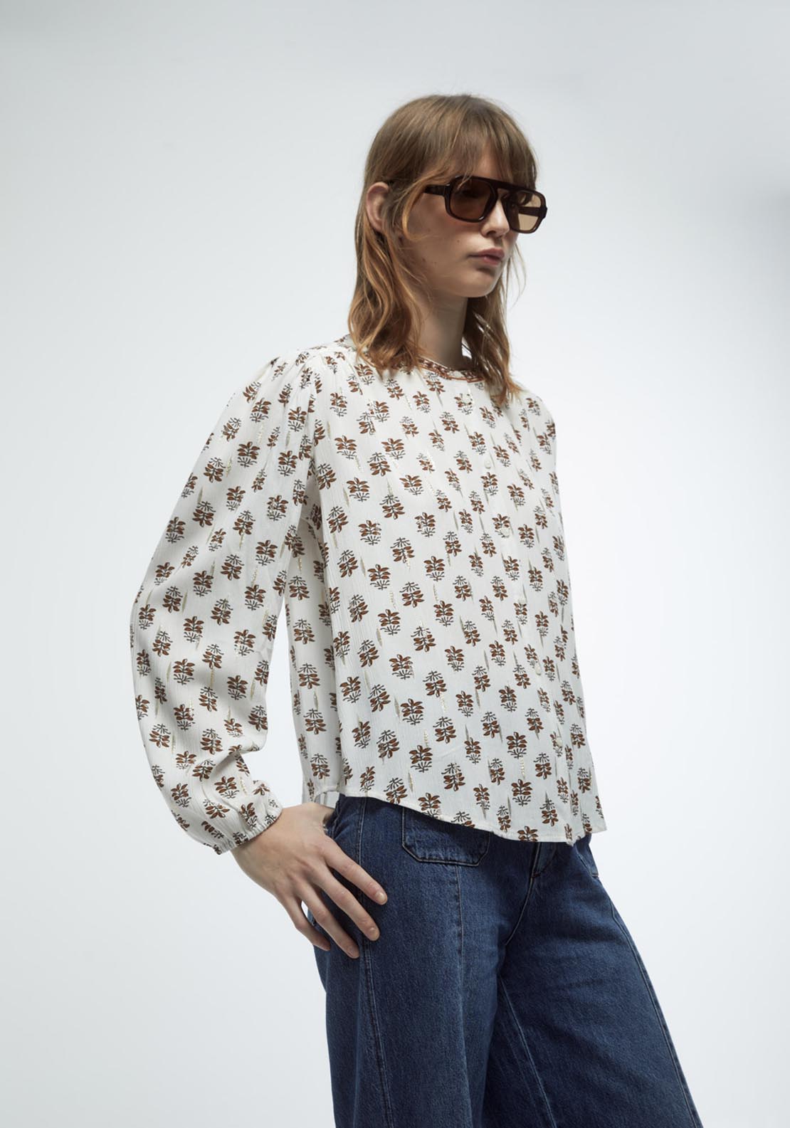Printed Lurex Blouse - Cream