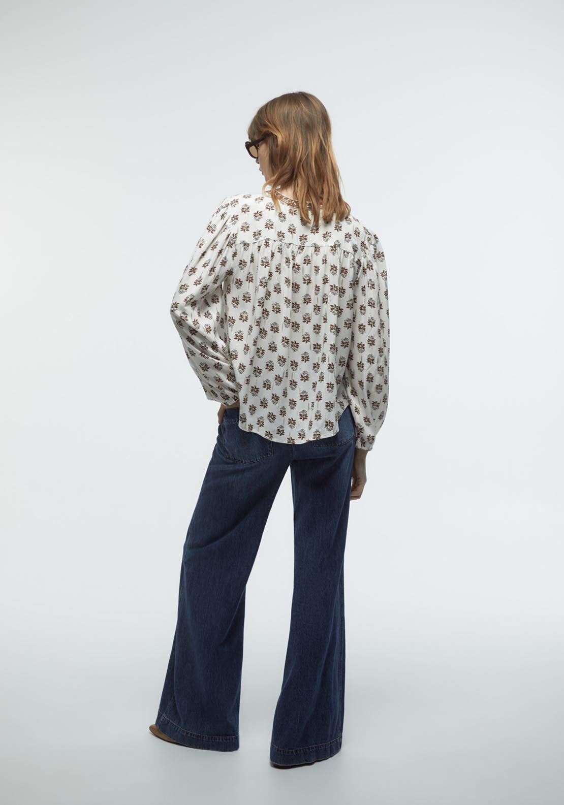 Printed Lurex Blouse - Cream