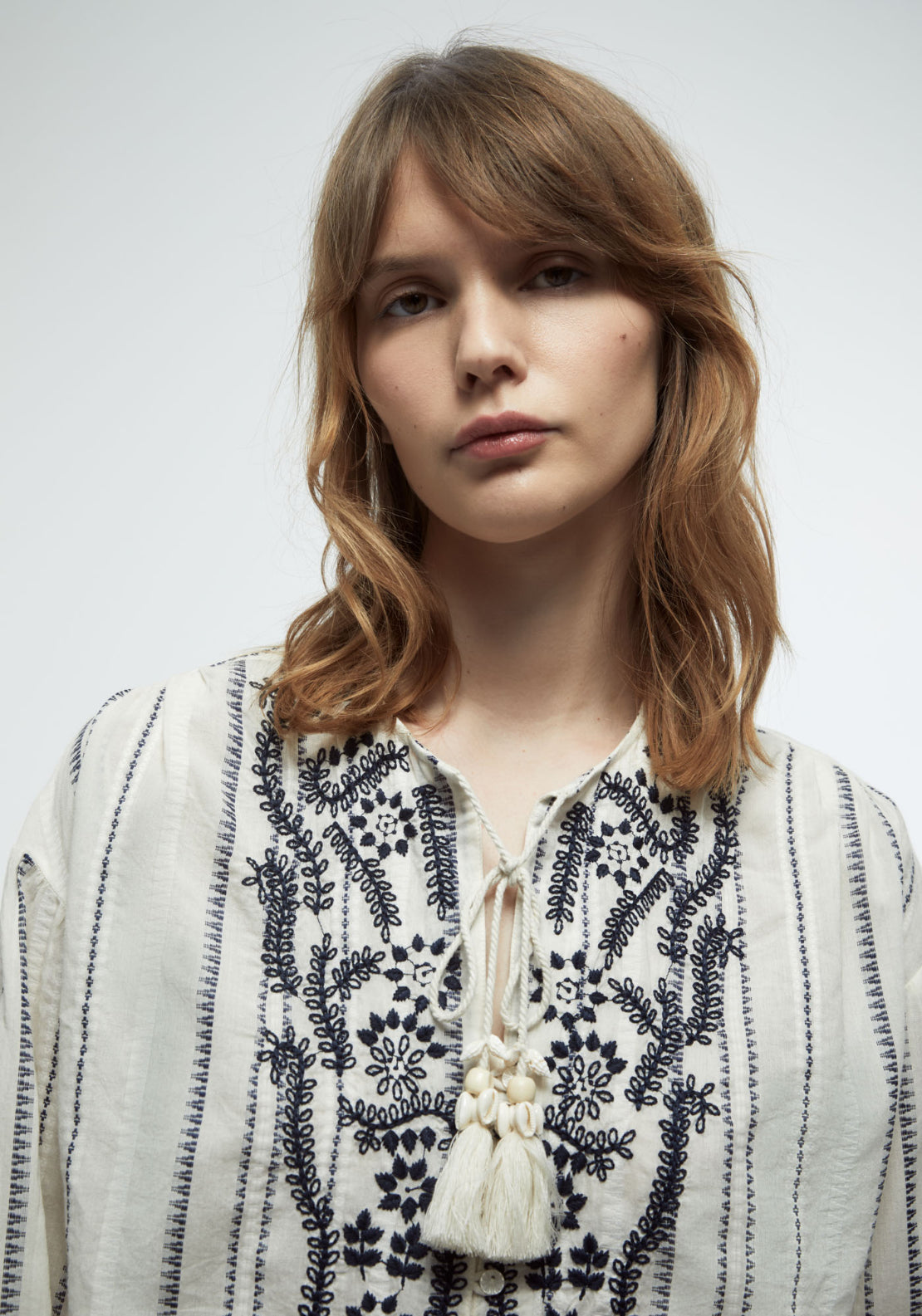 Embroidered Rustic Blouse - Cream