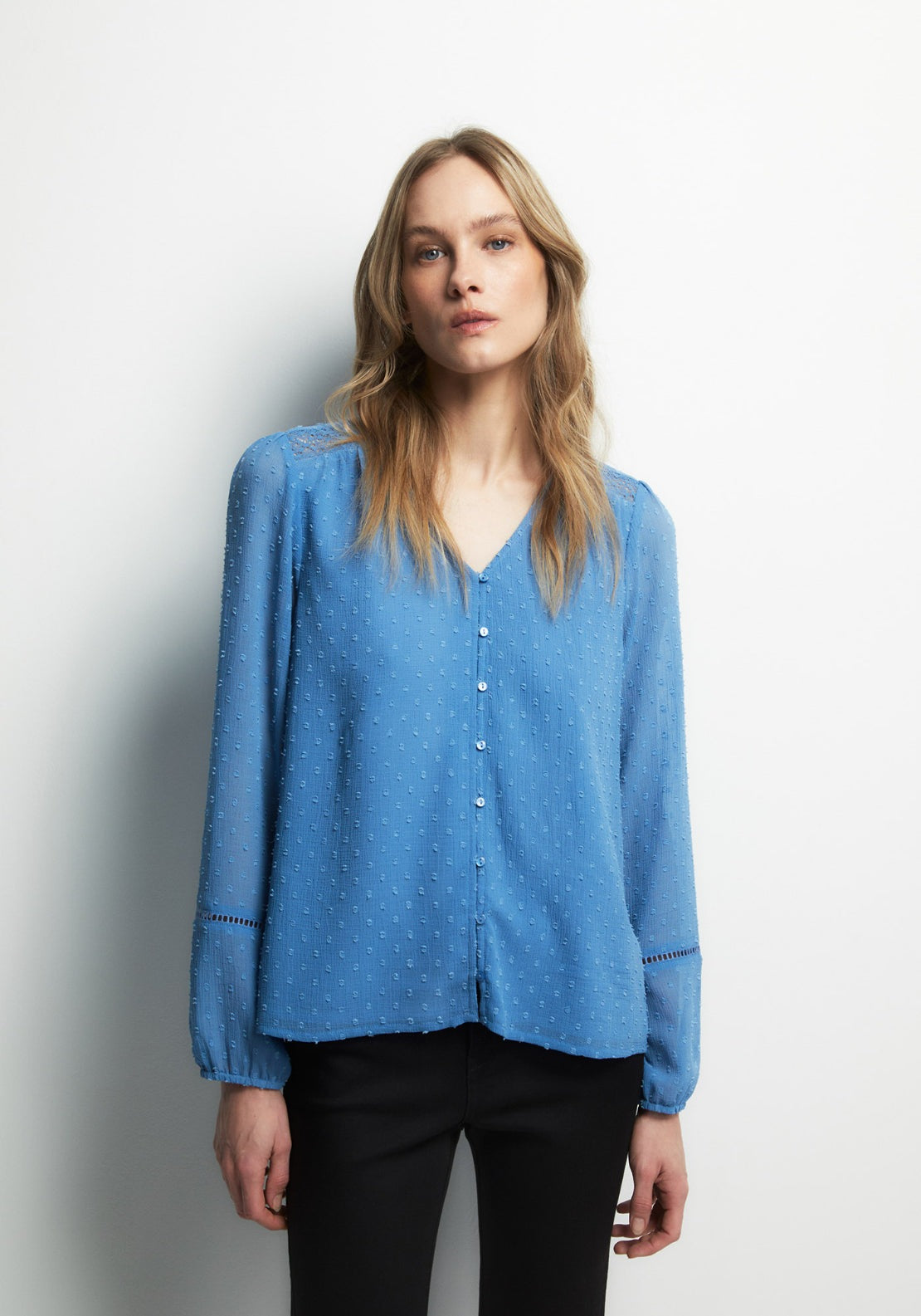 Buttons Plumetis Shirt - Blue