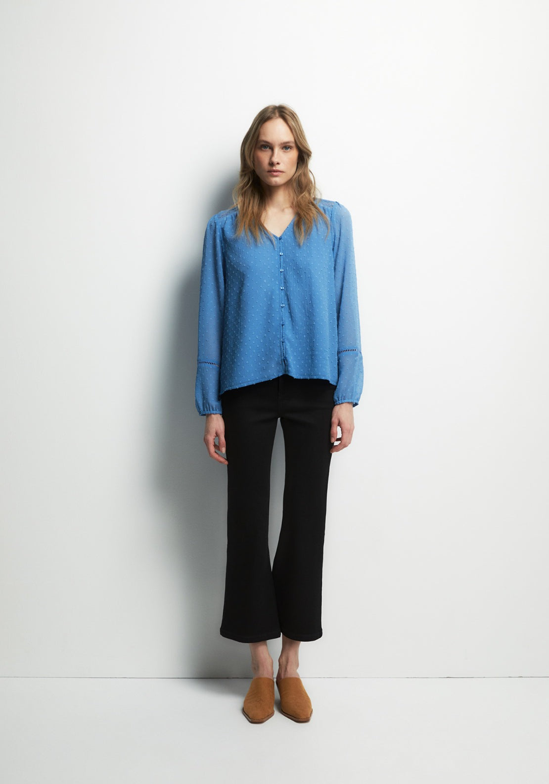 Buttons Plumetis Shirt - Blue