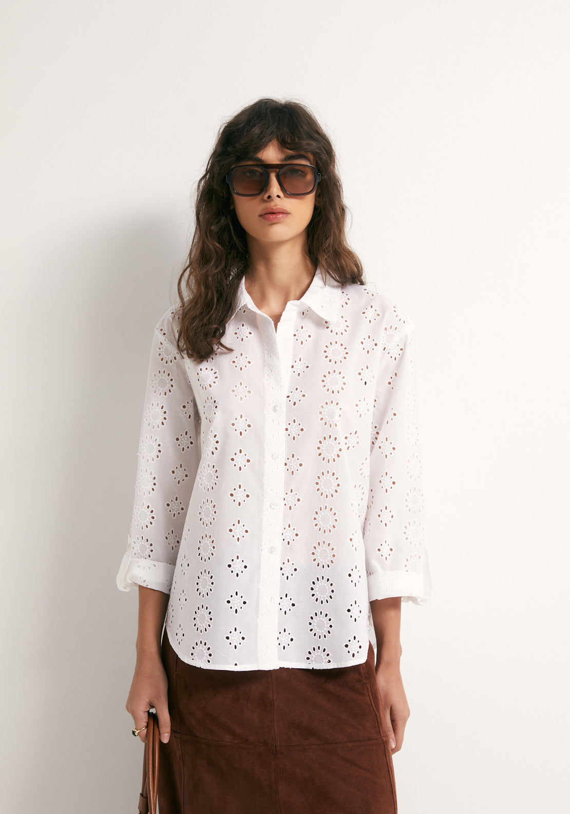 Cotton Schiffli Shirt - White