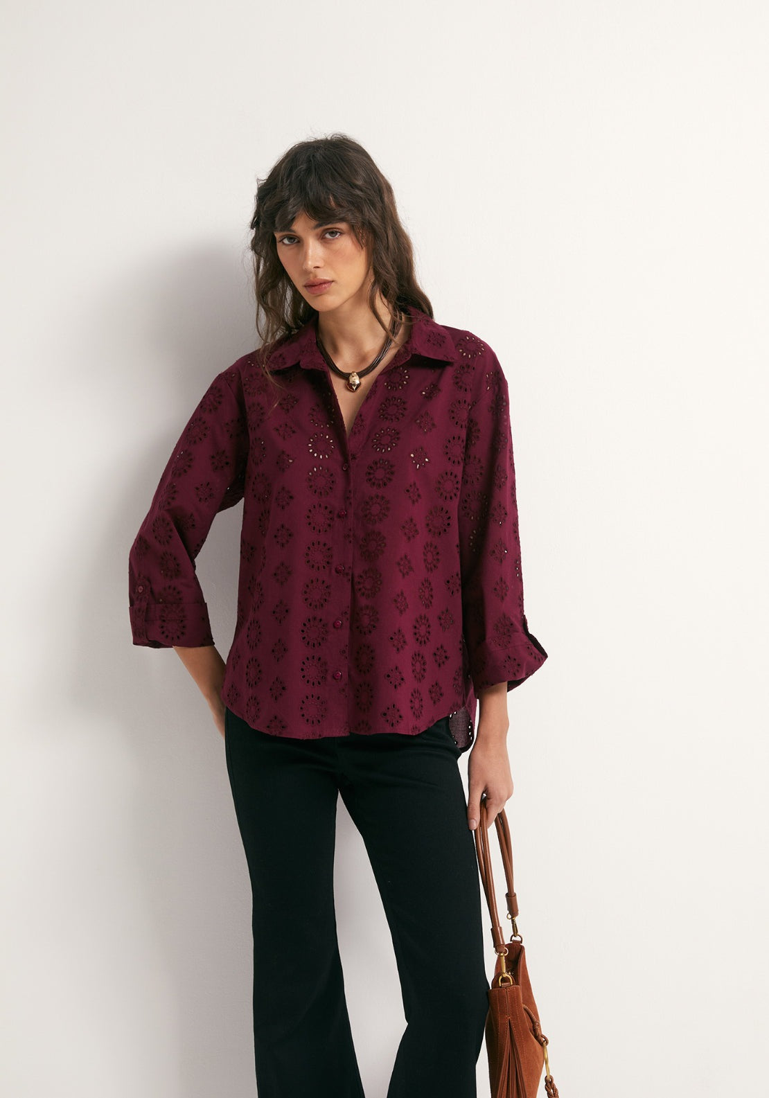 Cotton Schiffli Shirt - Red