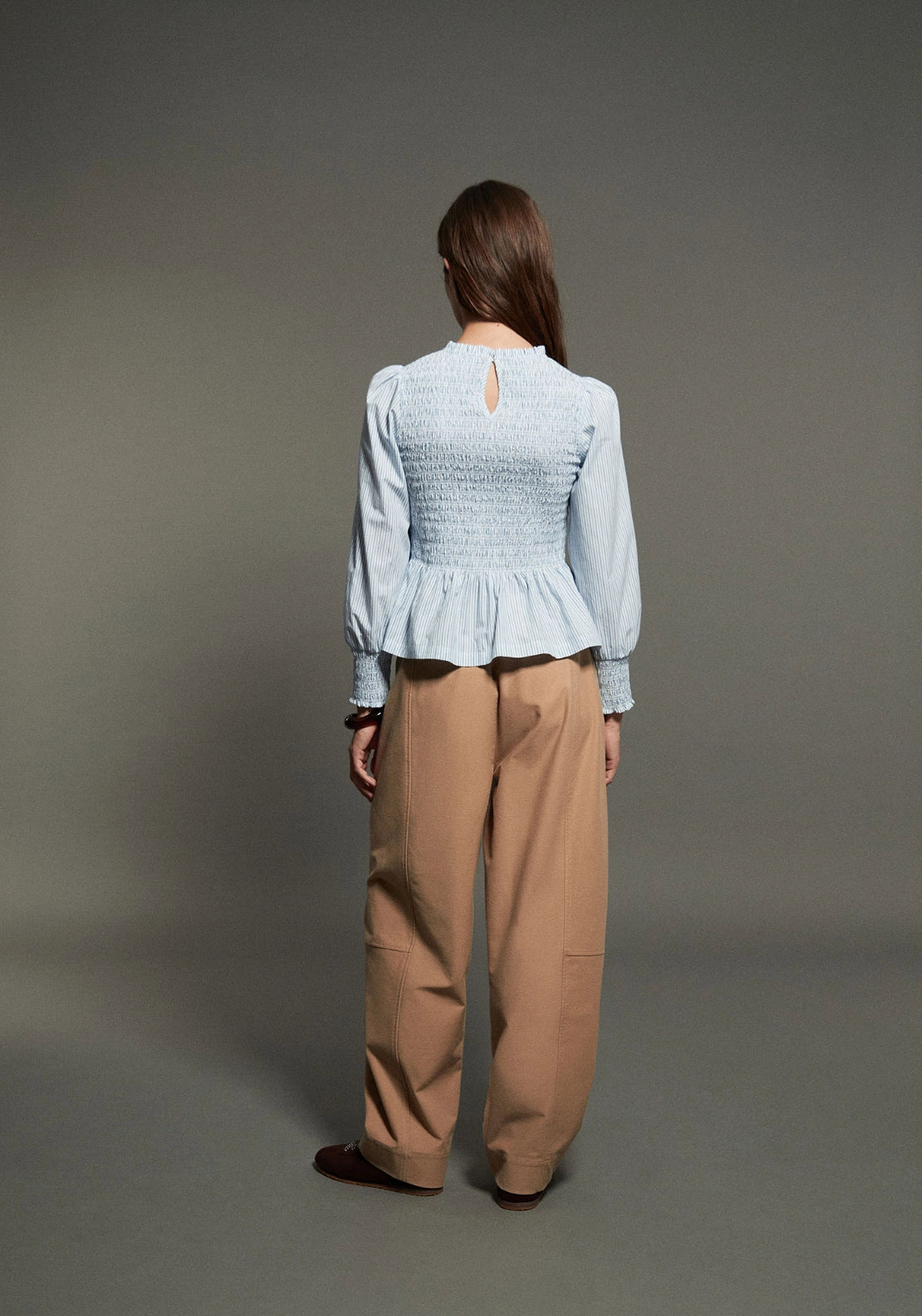 Striped Smocked Blouse - Blue