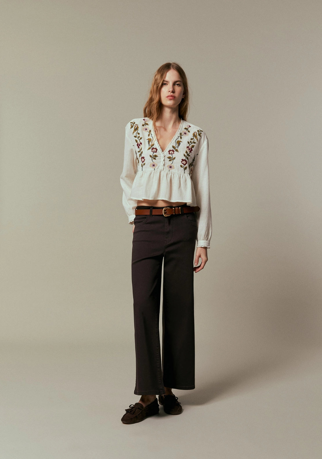 Floral Embroidered Blouse - White