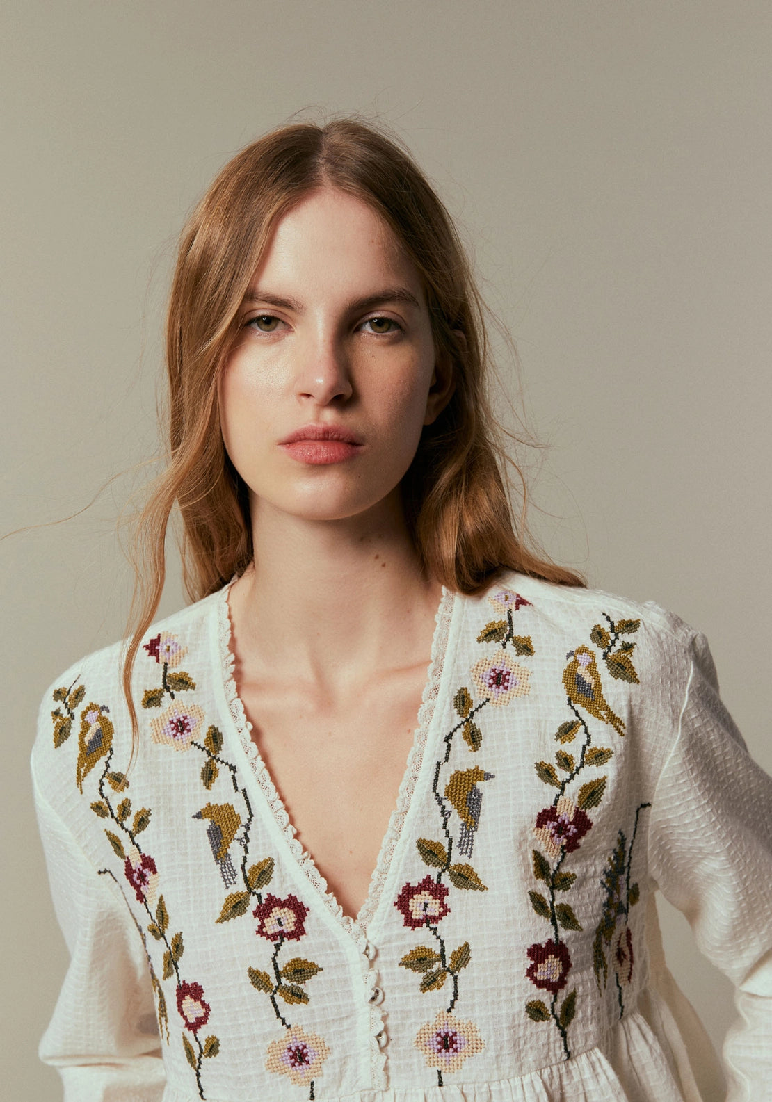 Floral Embroidered Blouse - White