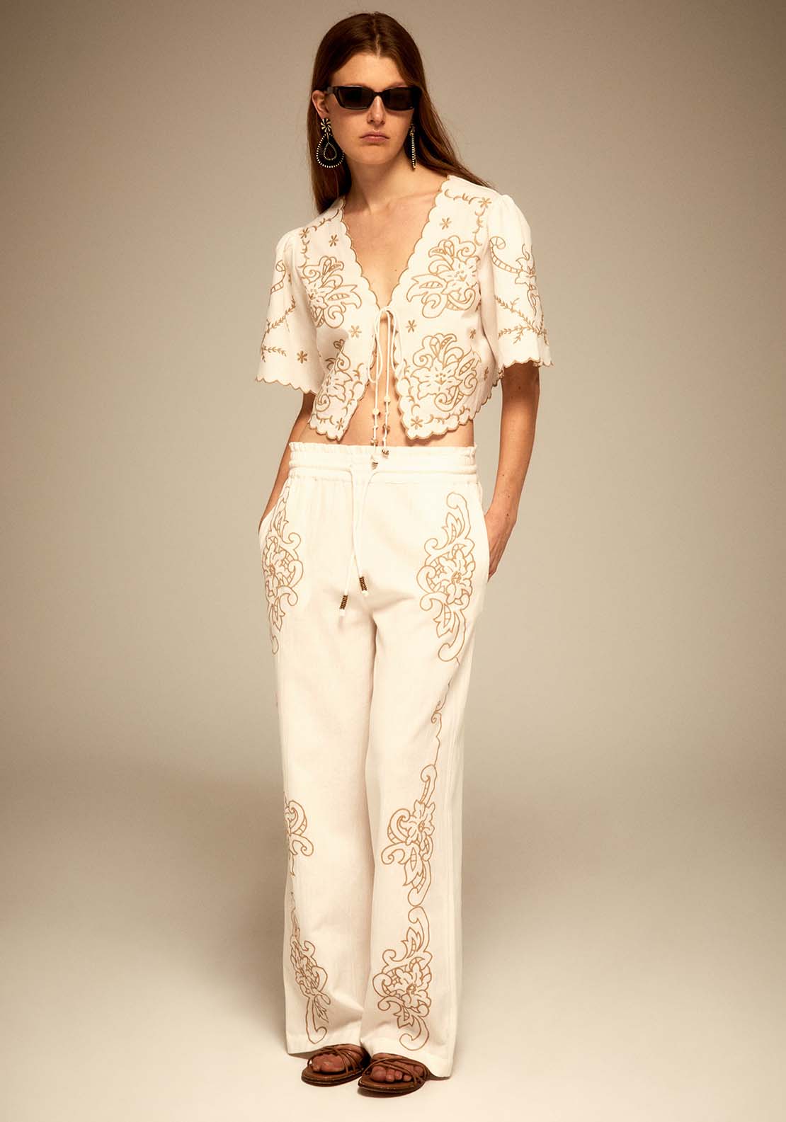 Sfera Embroidered Bolero Cardigan - Ecru 5 Shaws Department Stores