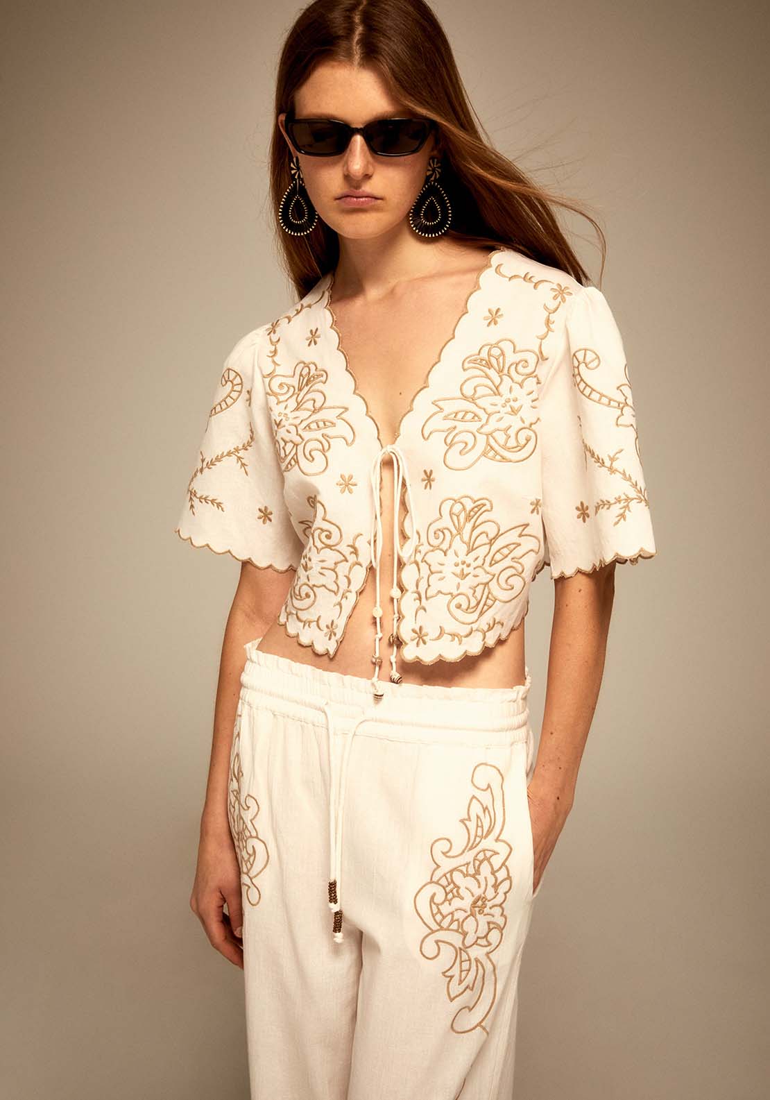 Sfera Embroidered Bolero Cardigan - Ecru 1 Shaws Department Stores