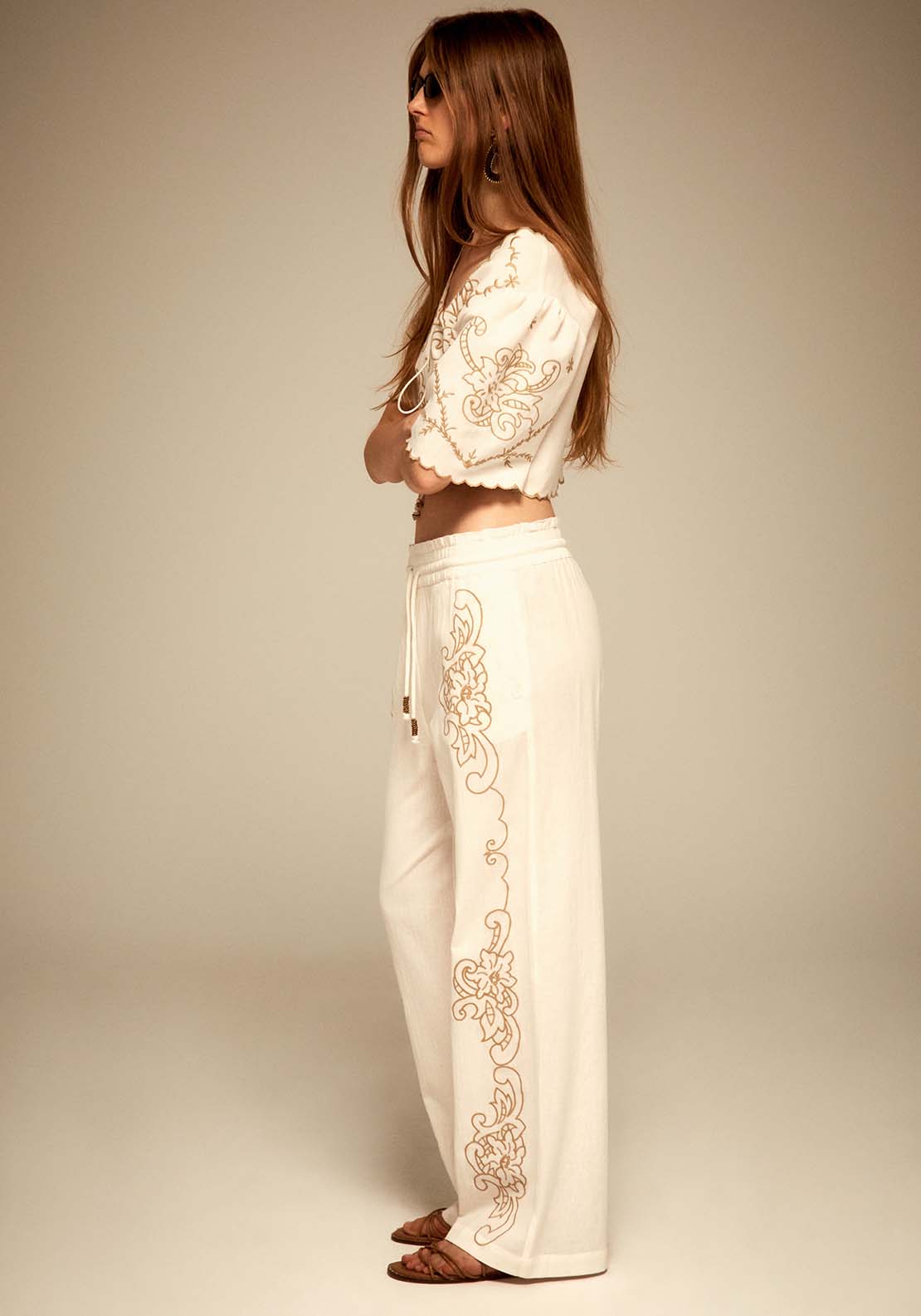 Sfera Embroidered Bolero Cardigan - Ecru 3 Shaws Department Stores