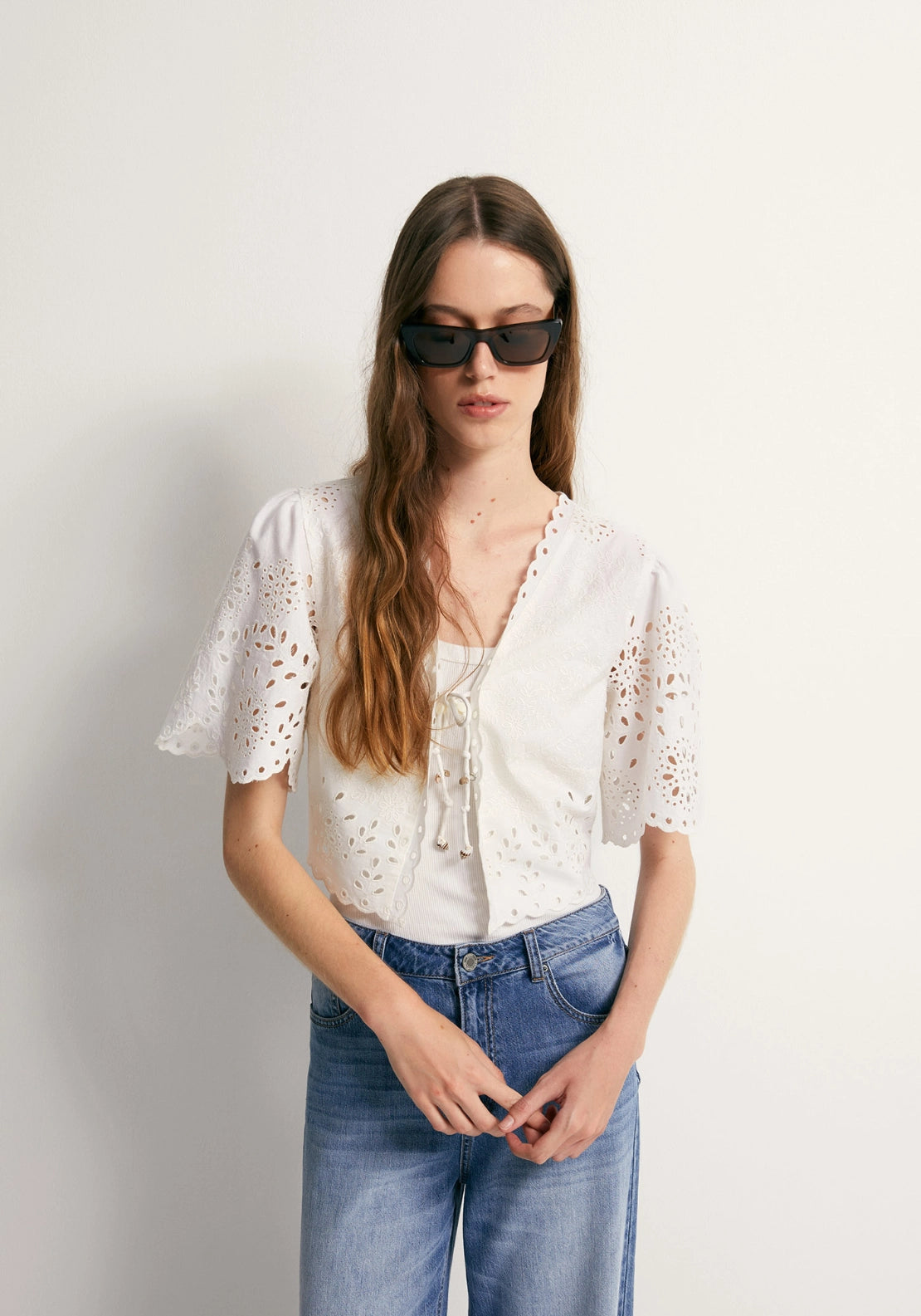 Schiffli Bolero - White