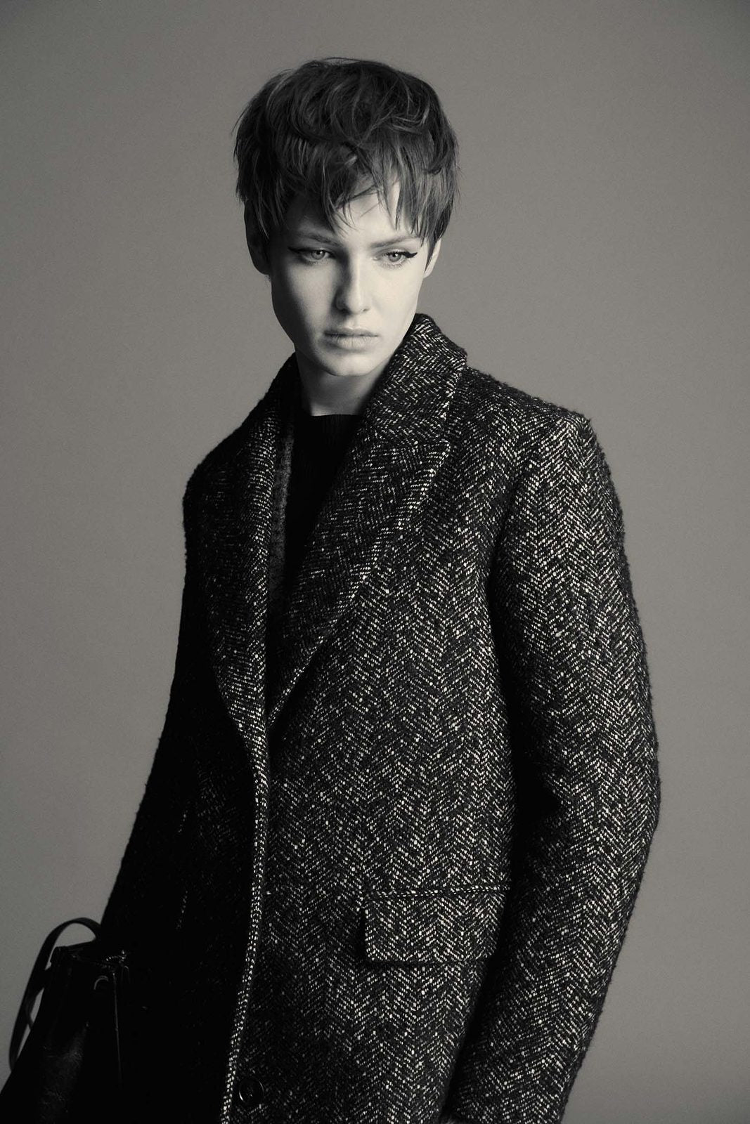 Long Herringbone Coat - Grey