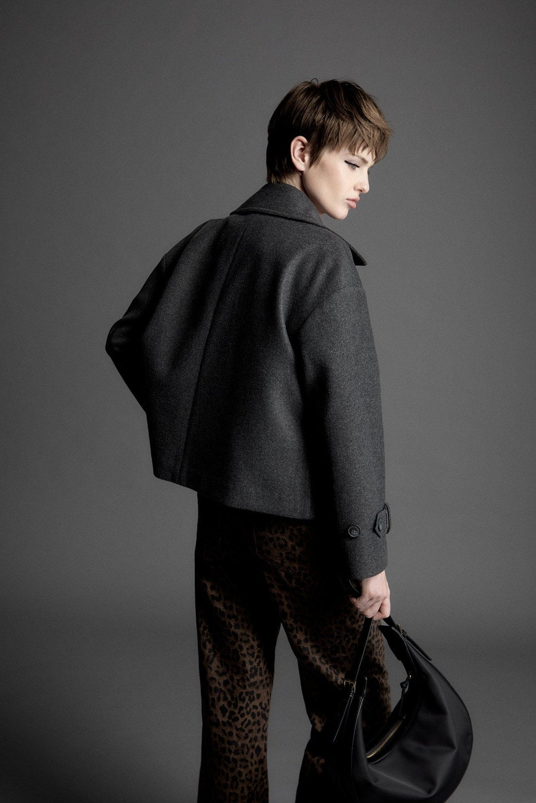 Short Double-Breasted Coat - Grey