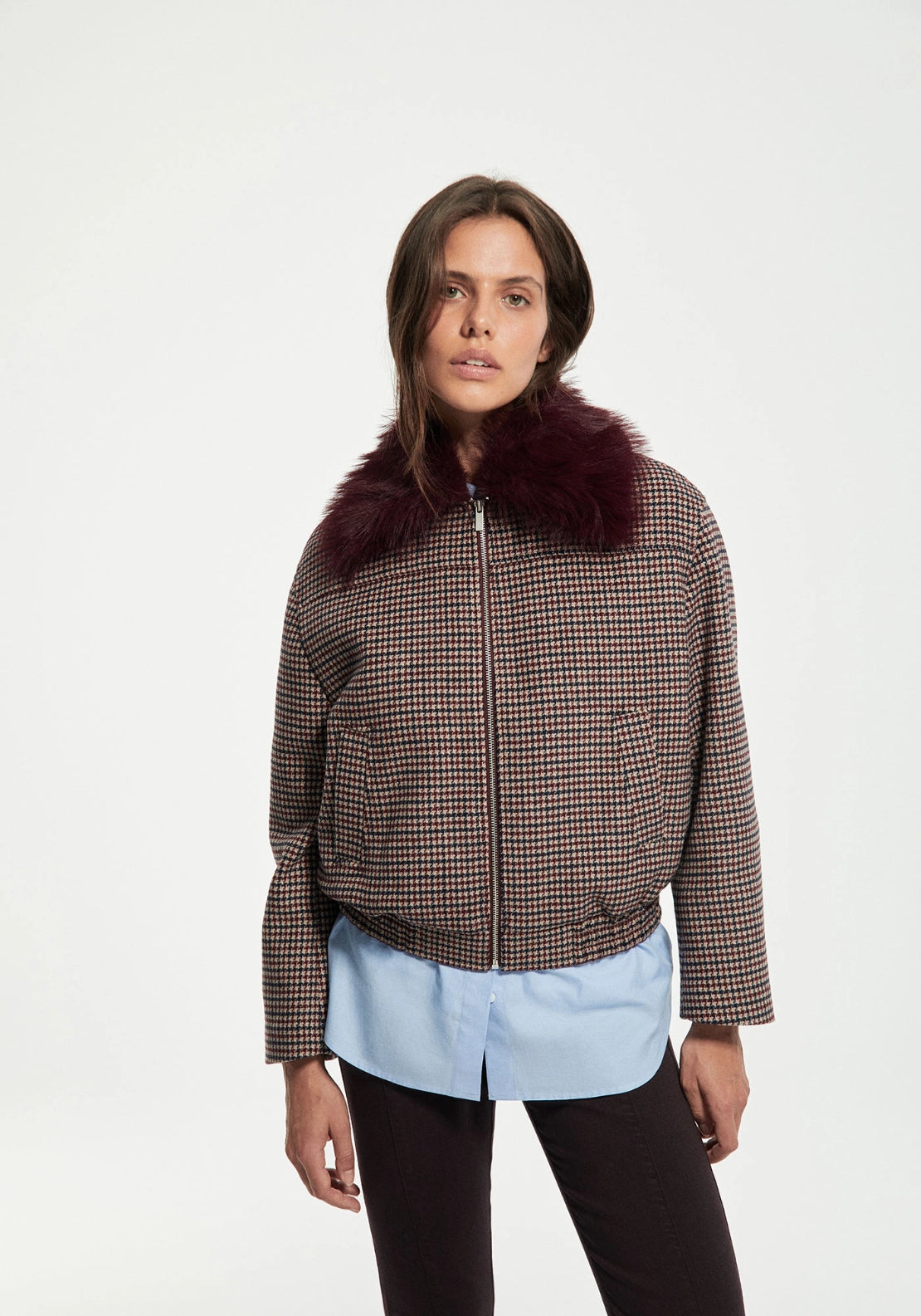 Checked Bomber Jacket - Red