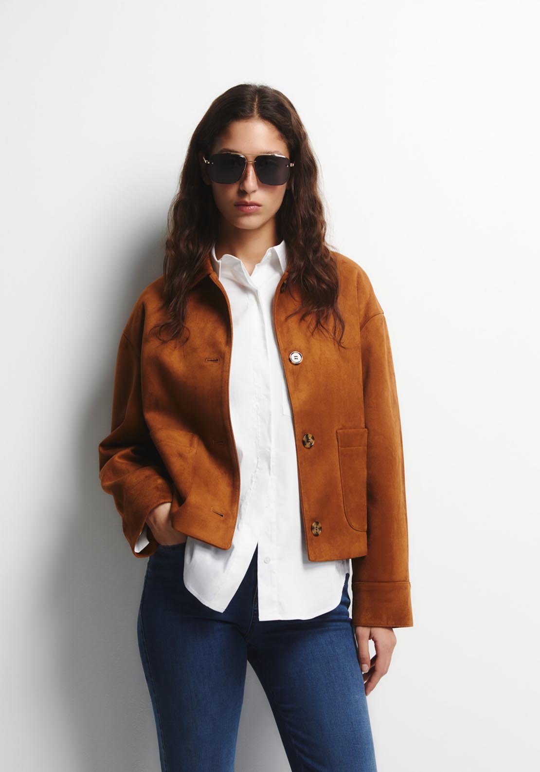 Faux-Suede Jacket - Brown