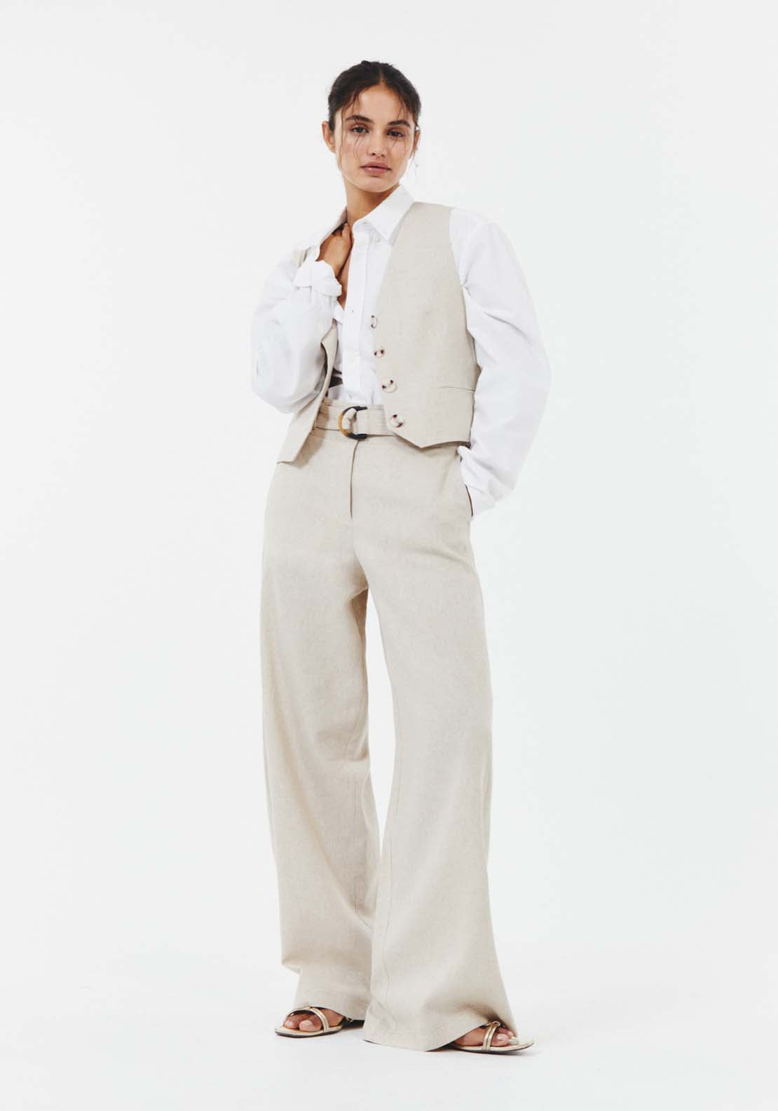 Sfera Buttons linen waistcoat - Beige 3 Shaws Department Stores